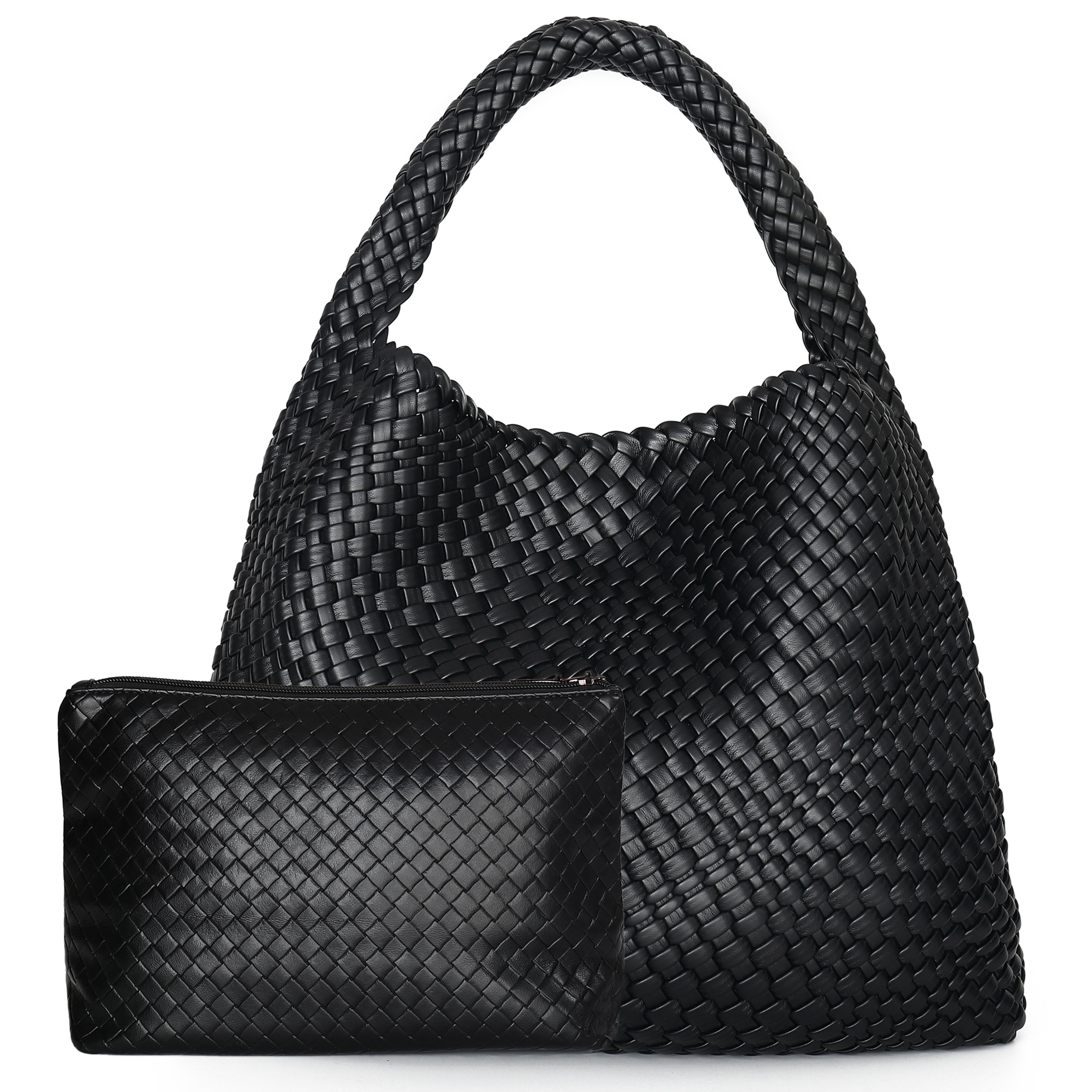 woven tote bag for women large soft leather shoulder handbag for work travel and beach