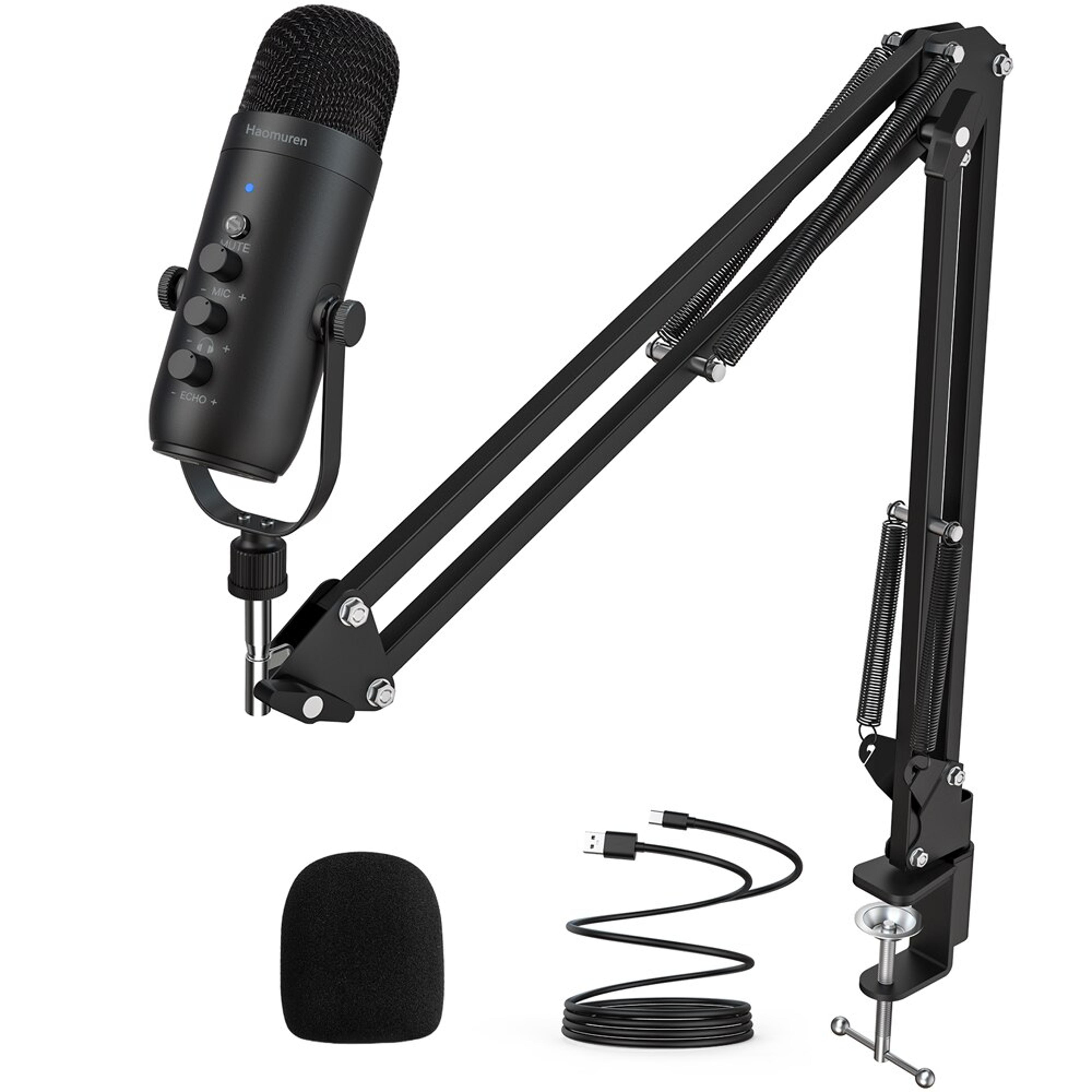 professional usb podcast microphone cardioid condenser mic with boom arm for streaming and recording