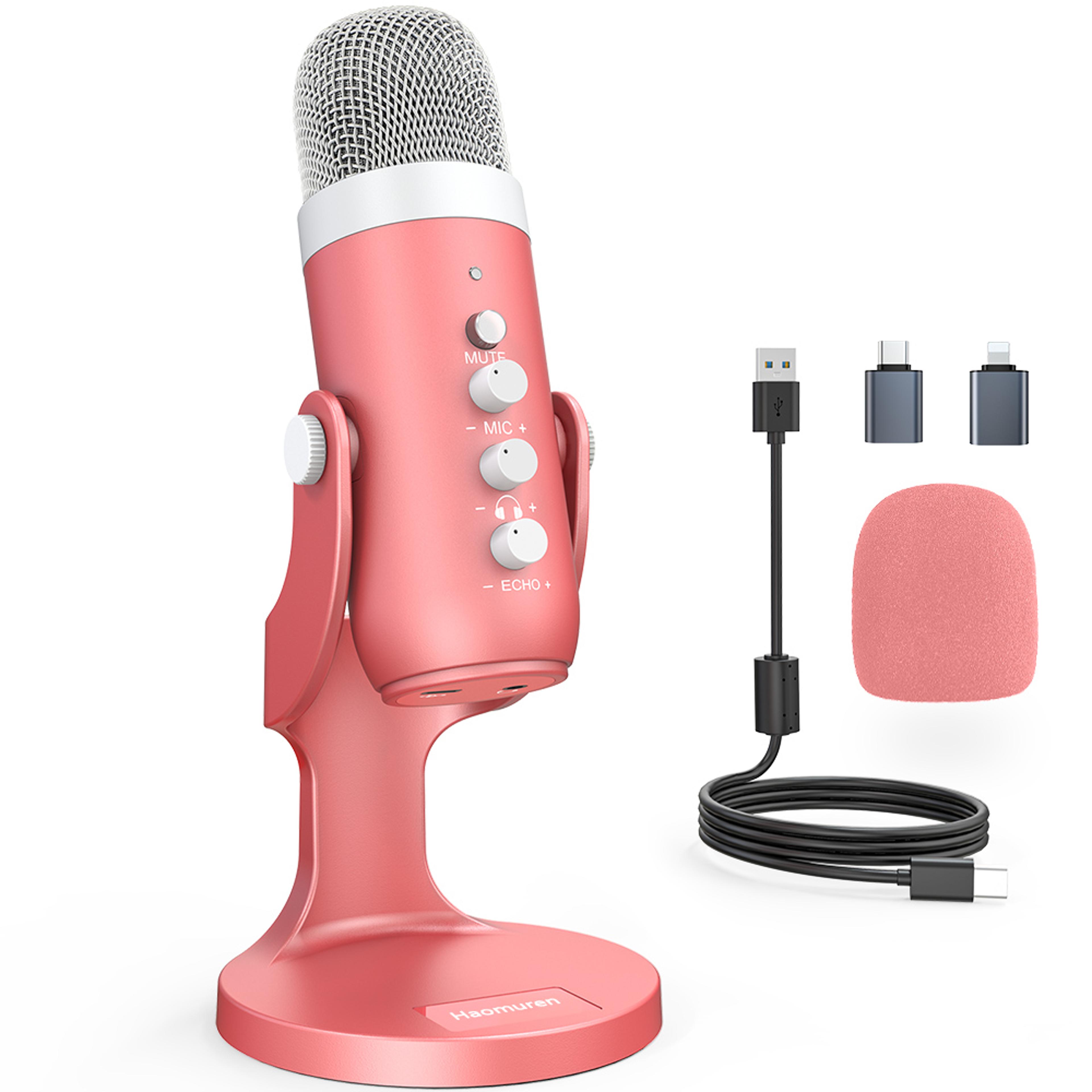 pink usb condenser microphone for gaming streaming podcasting and recording