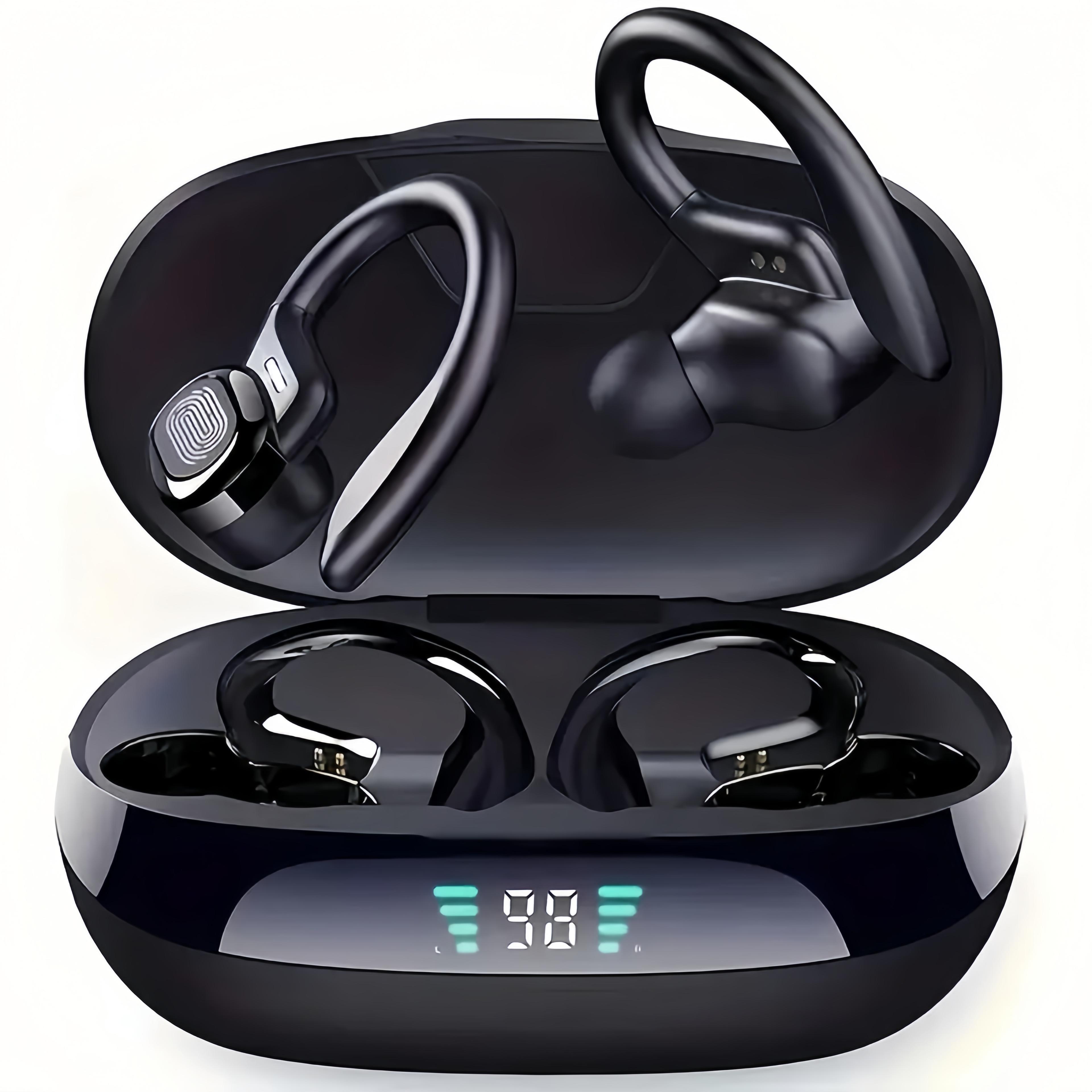 true wireless ear clip sports earbuds with microphone and led display
