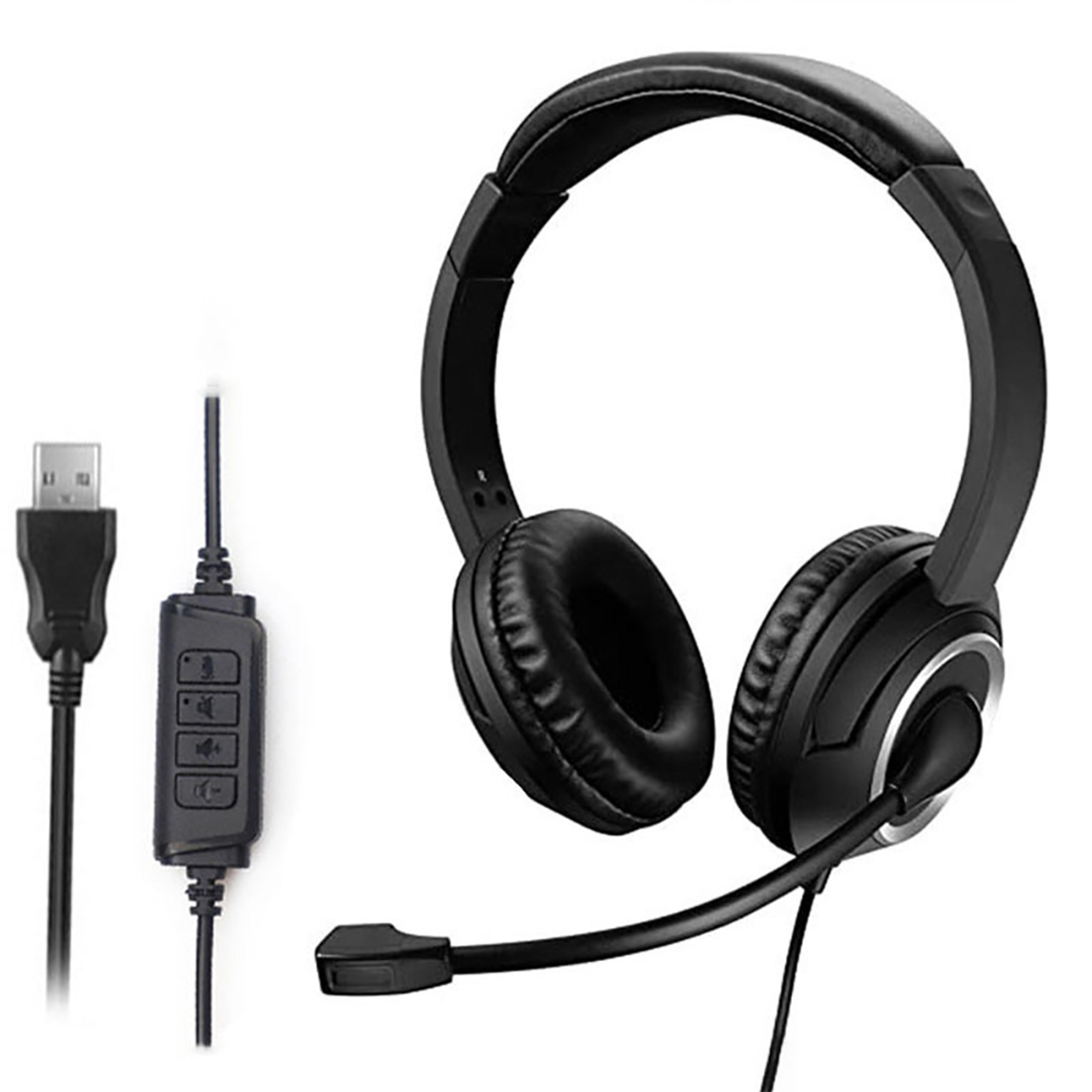 usb pc headset with noise cancelling mic mute and connection