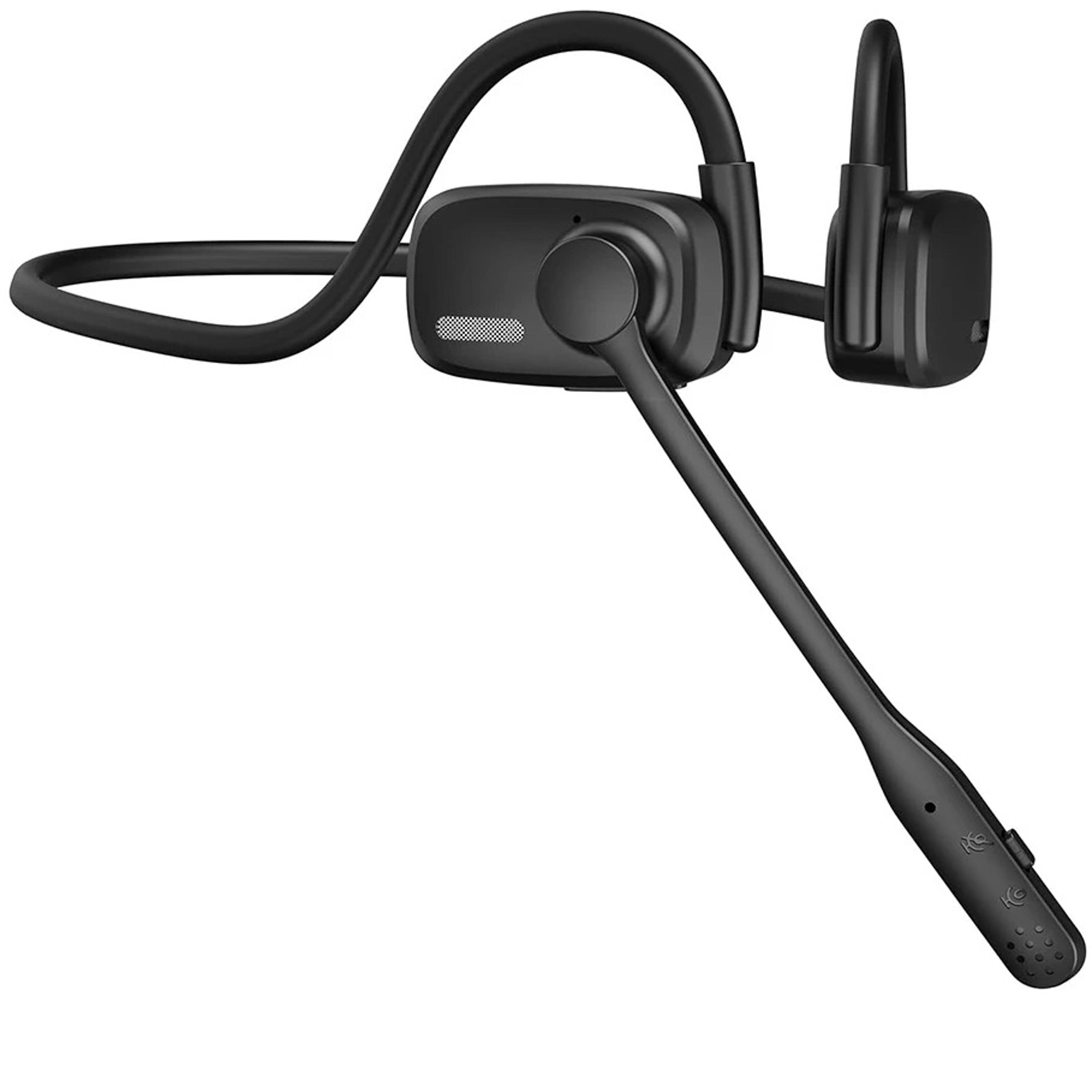 open ear bluetooth headset with noise canceling boom microphone and mute button