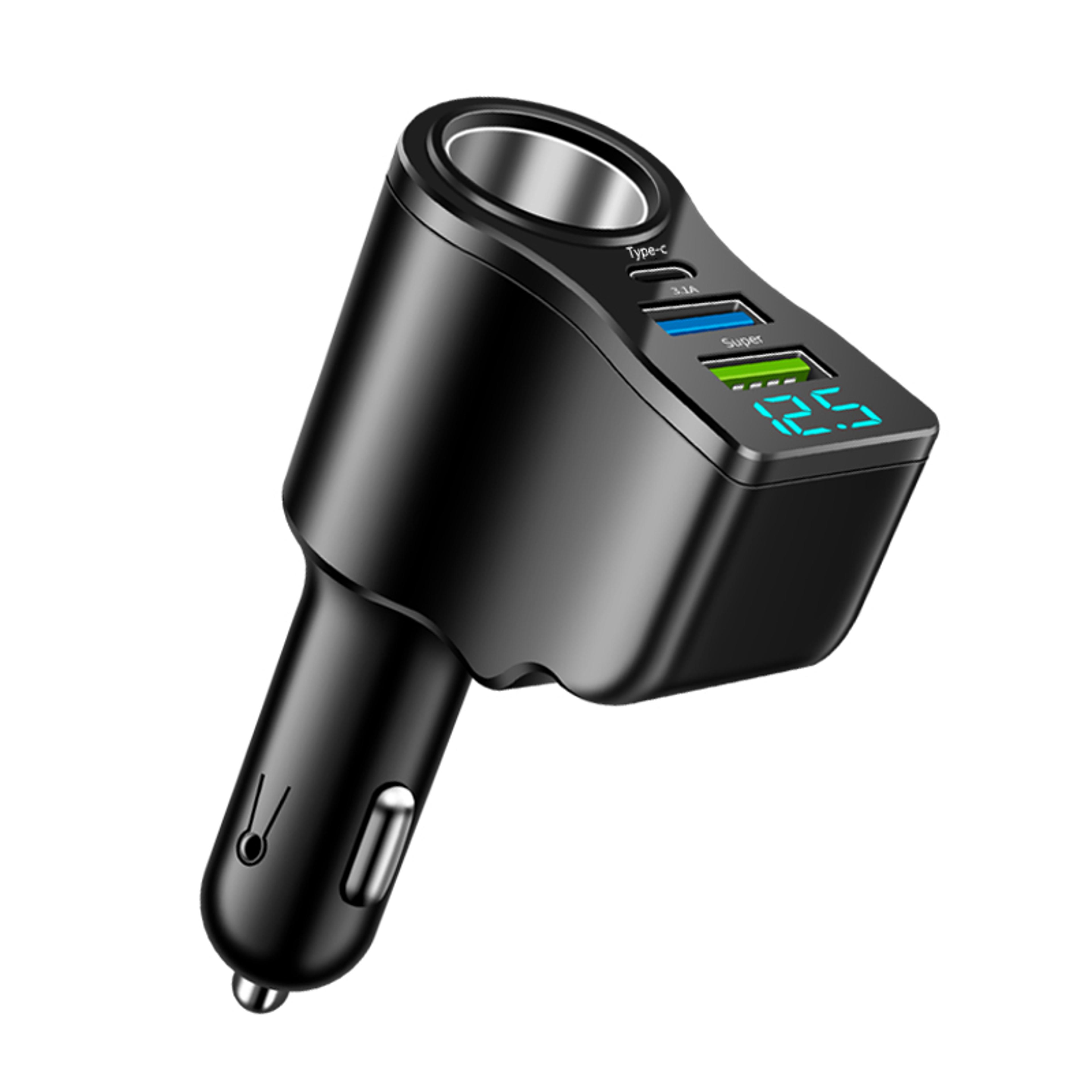 fast charging dual usb car charger with digital display and way cigarette lighter splitter