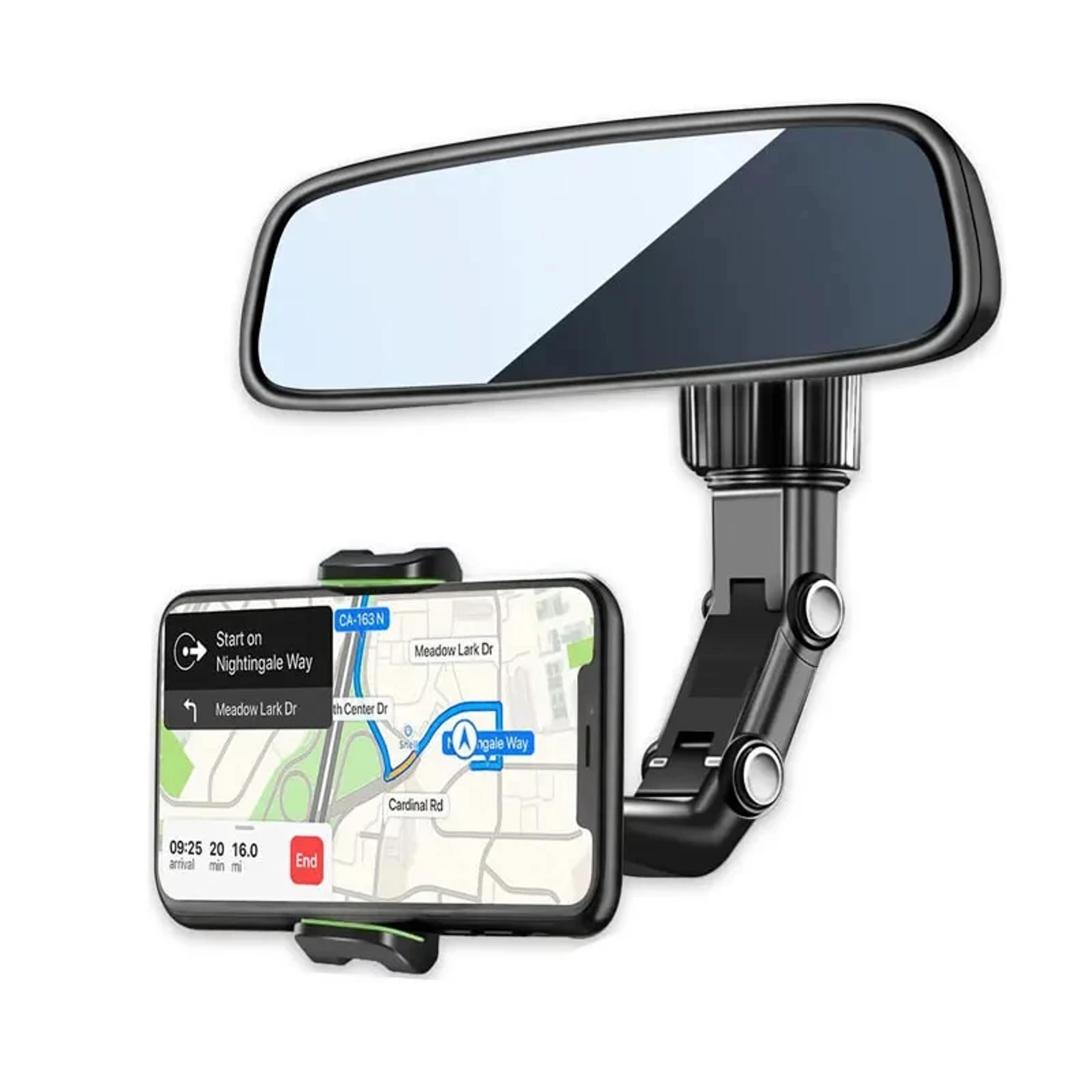rotating rearview mirror phone holder universal car gps mount