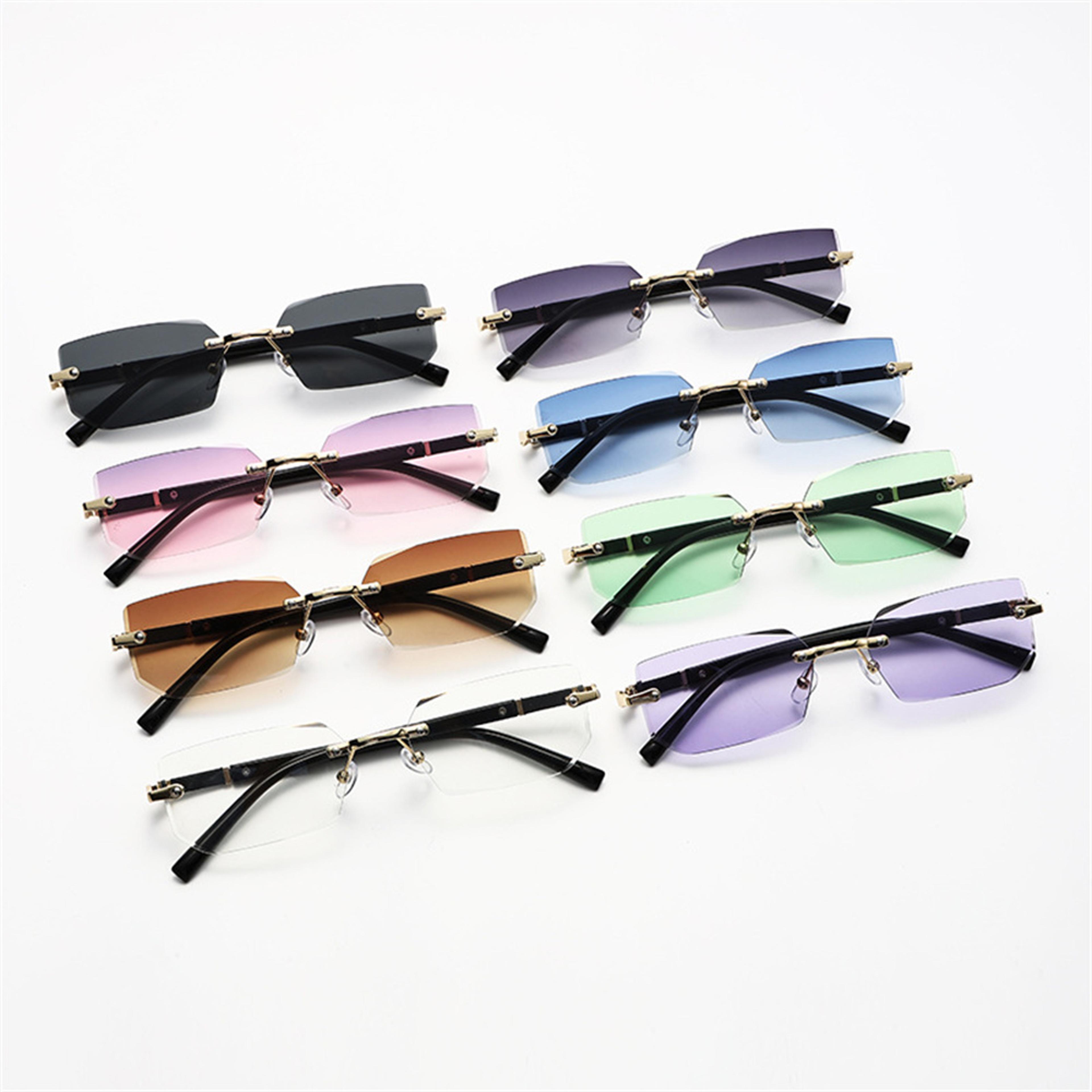 men rimless rectangle sunglasses vintage square color lens fashion shades