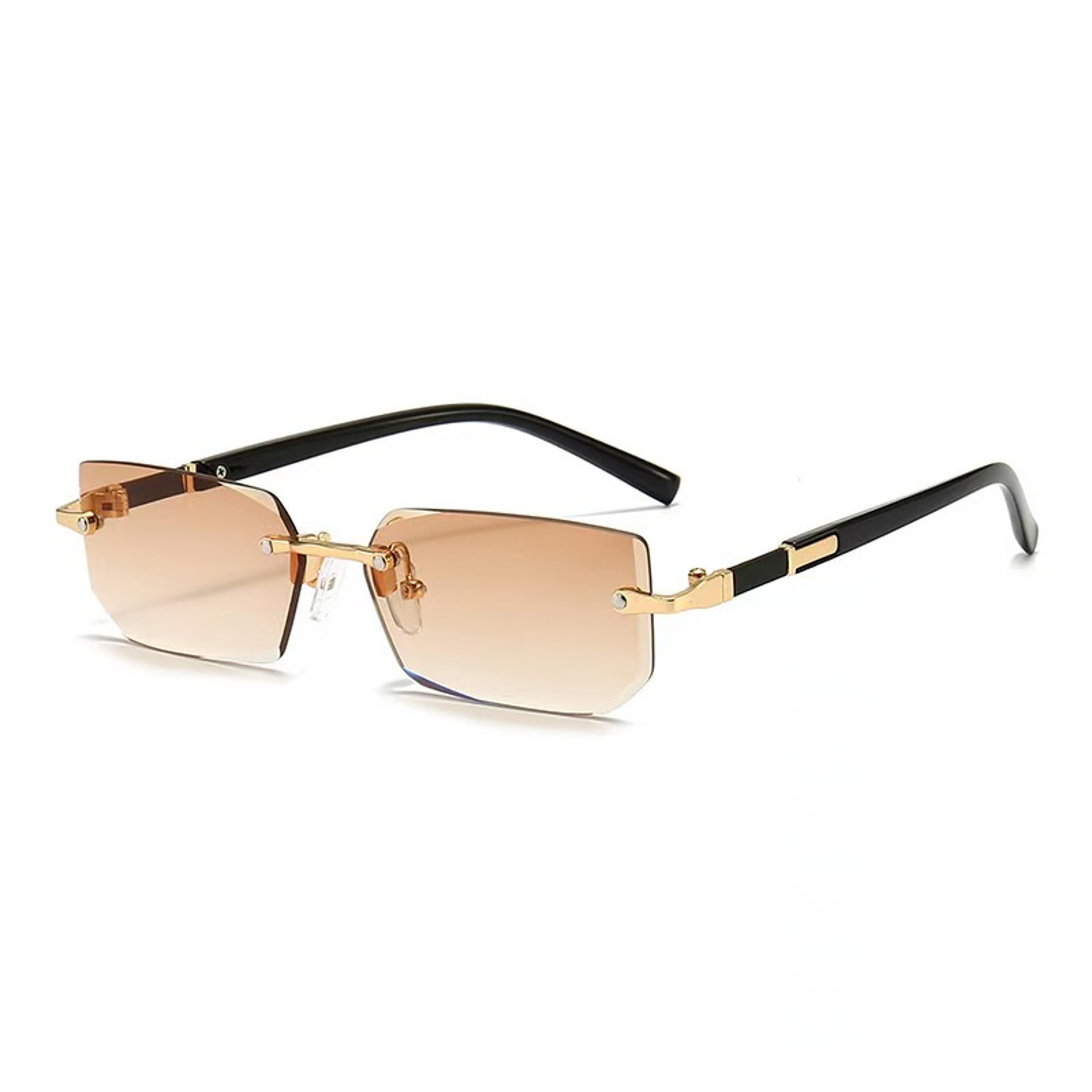 mens rimless polygon sunglasses gold black uv protection eyewear