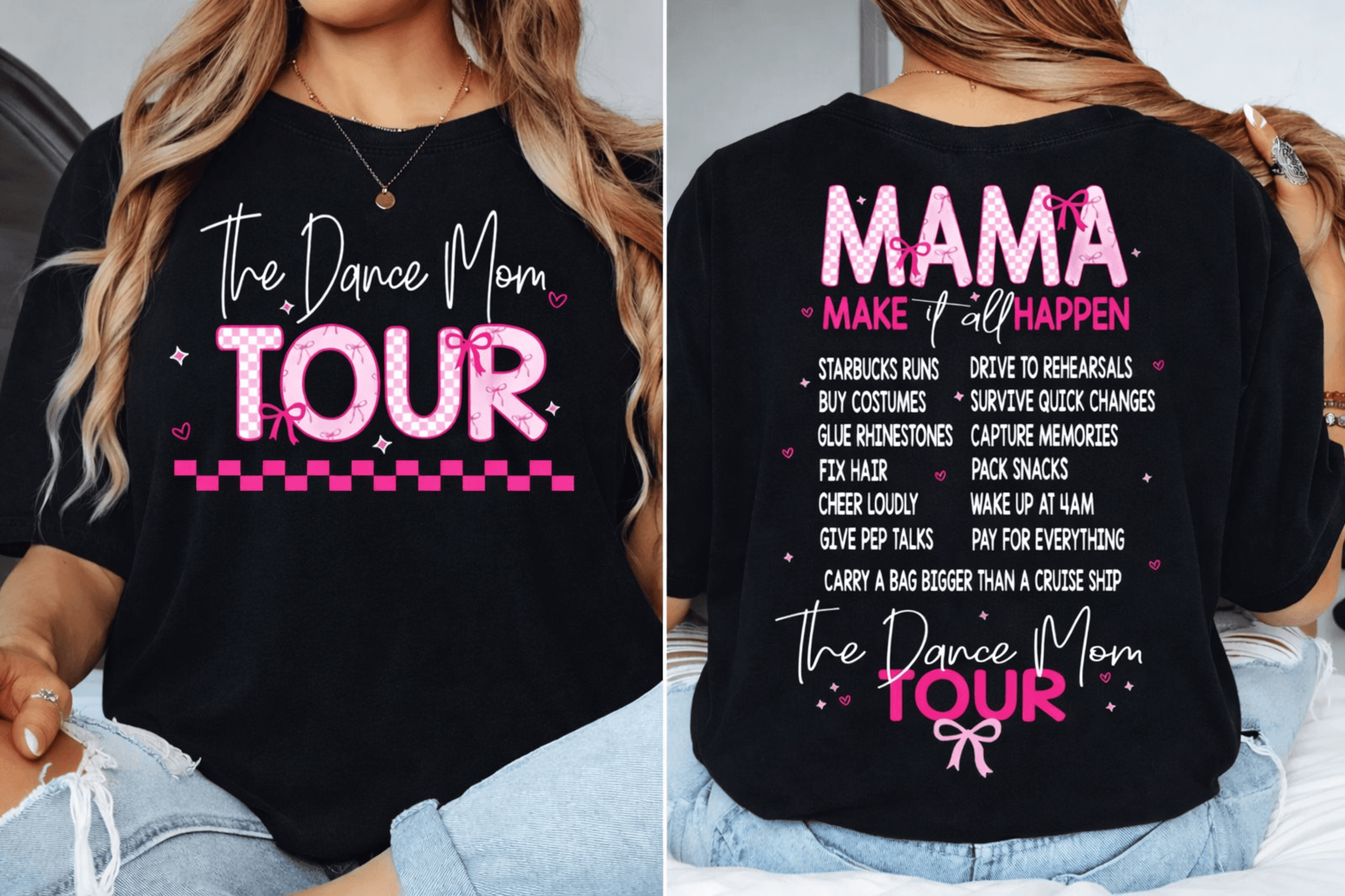 dance mom tour shirt – comfort colors bow tee