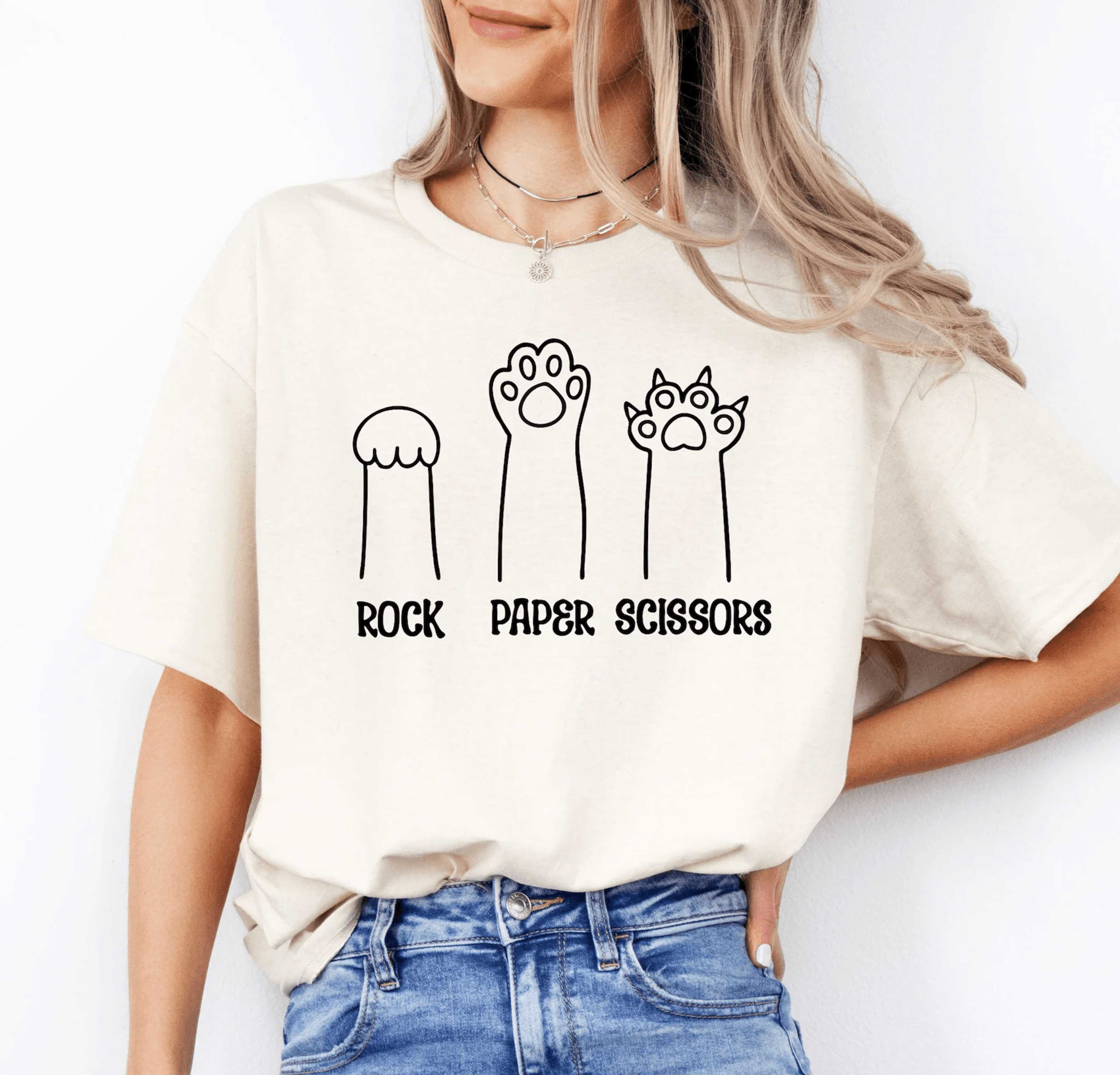 funny cat paw rock paper scissors unisex tee