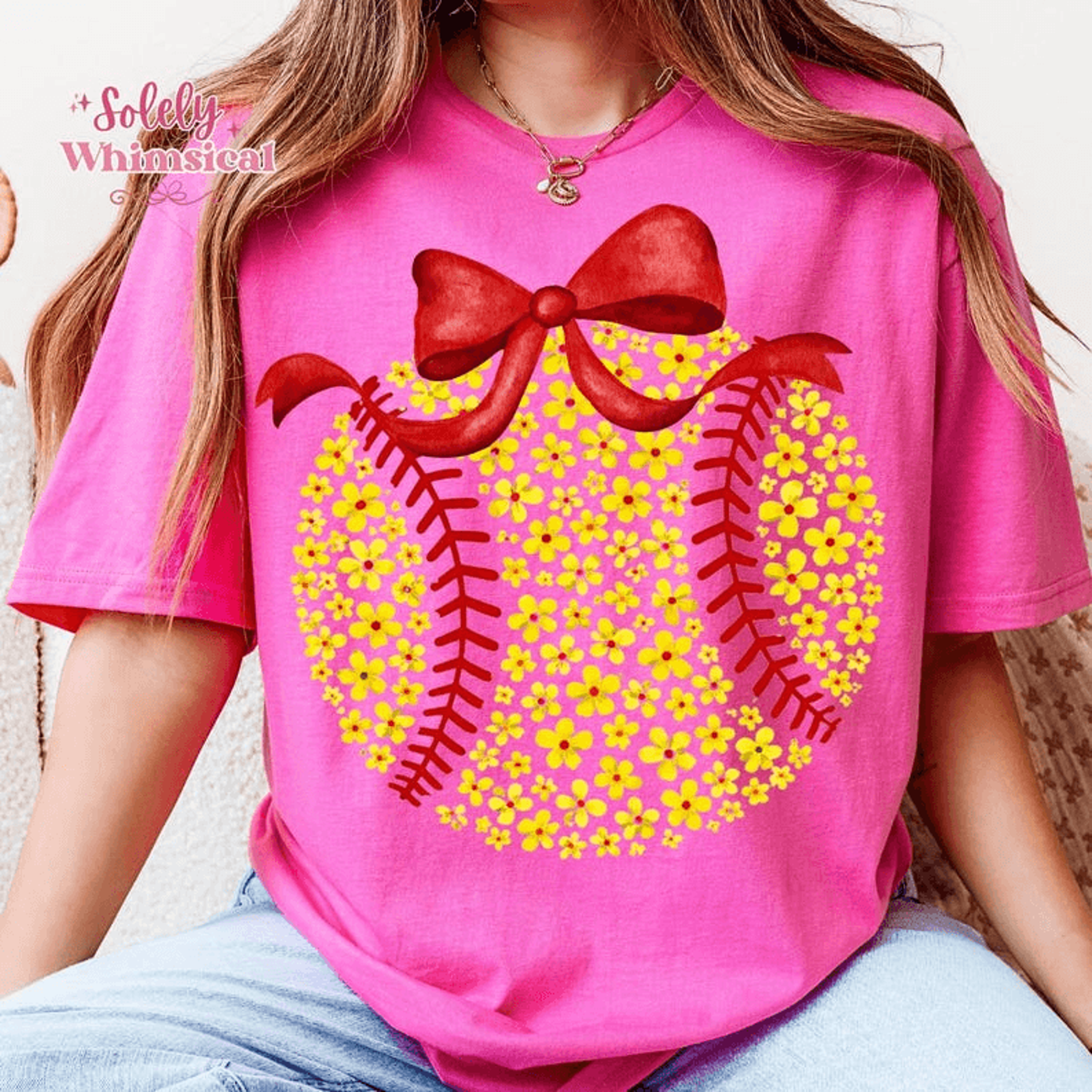 floral softball mama bow softball graphic tee