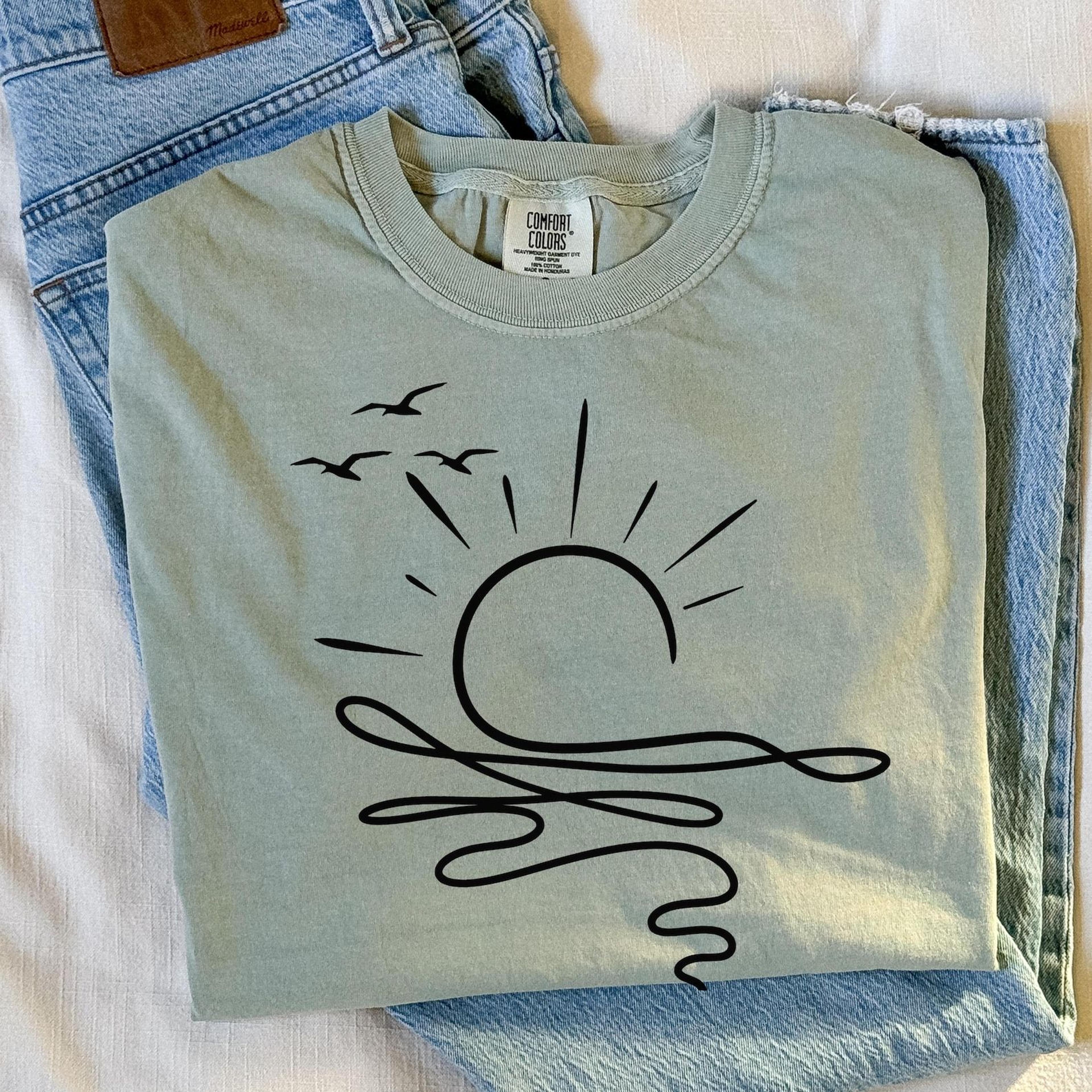 minimalist sun shirt boho line art graphic tee aesthetic summer outfit gift