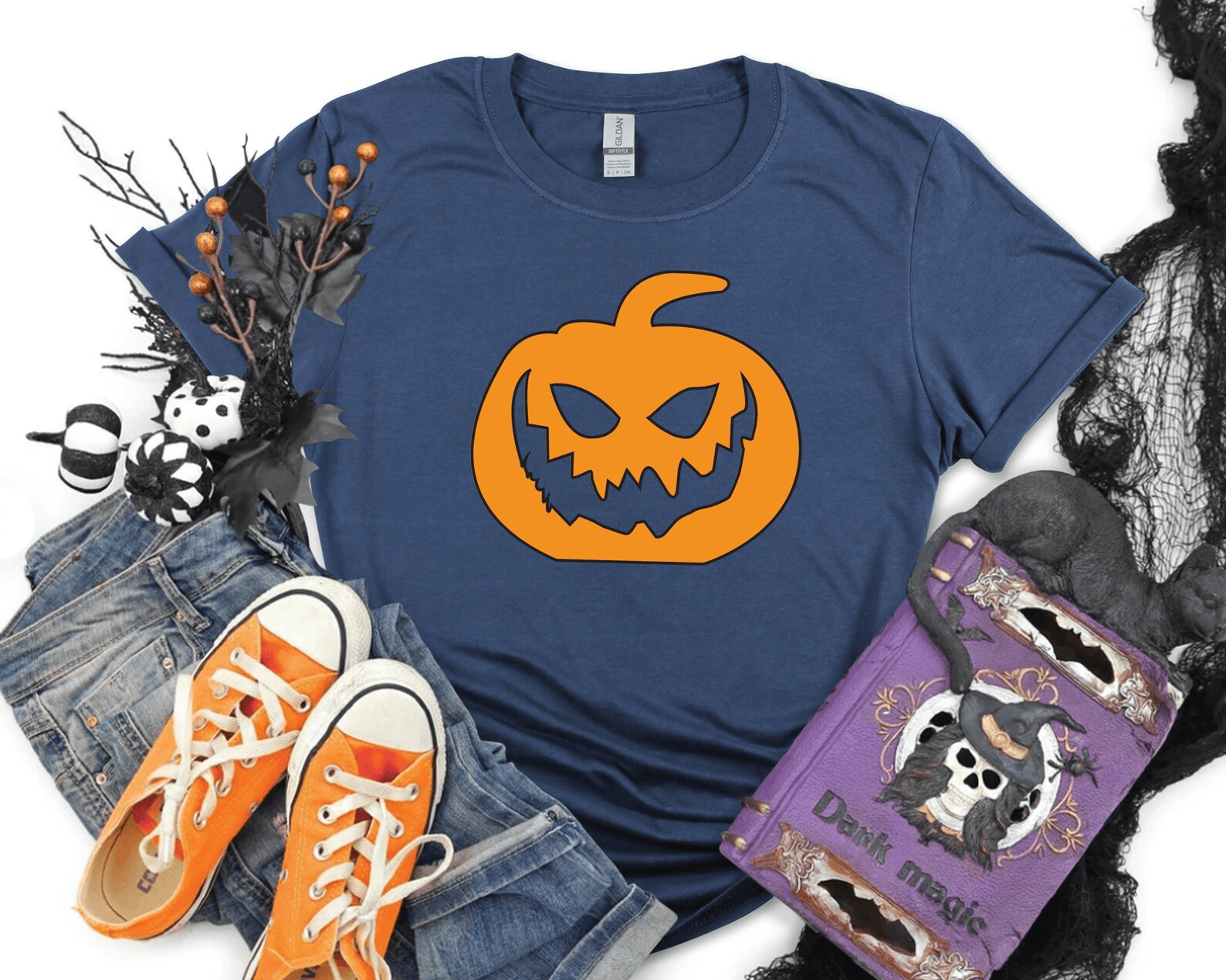 funny pumpkin face halloween shirt – classic jack o lantern graphic tee easy costume top