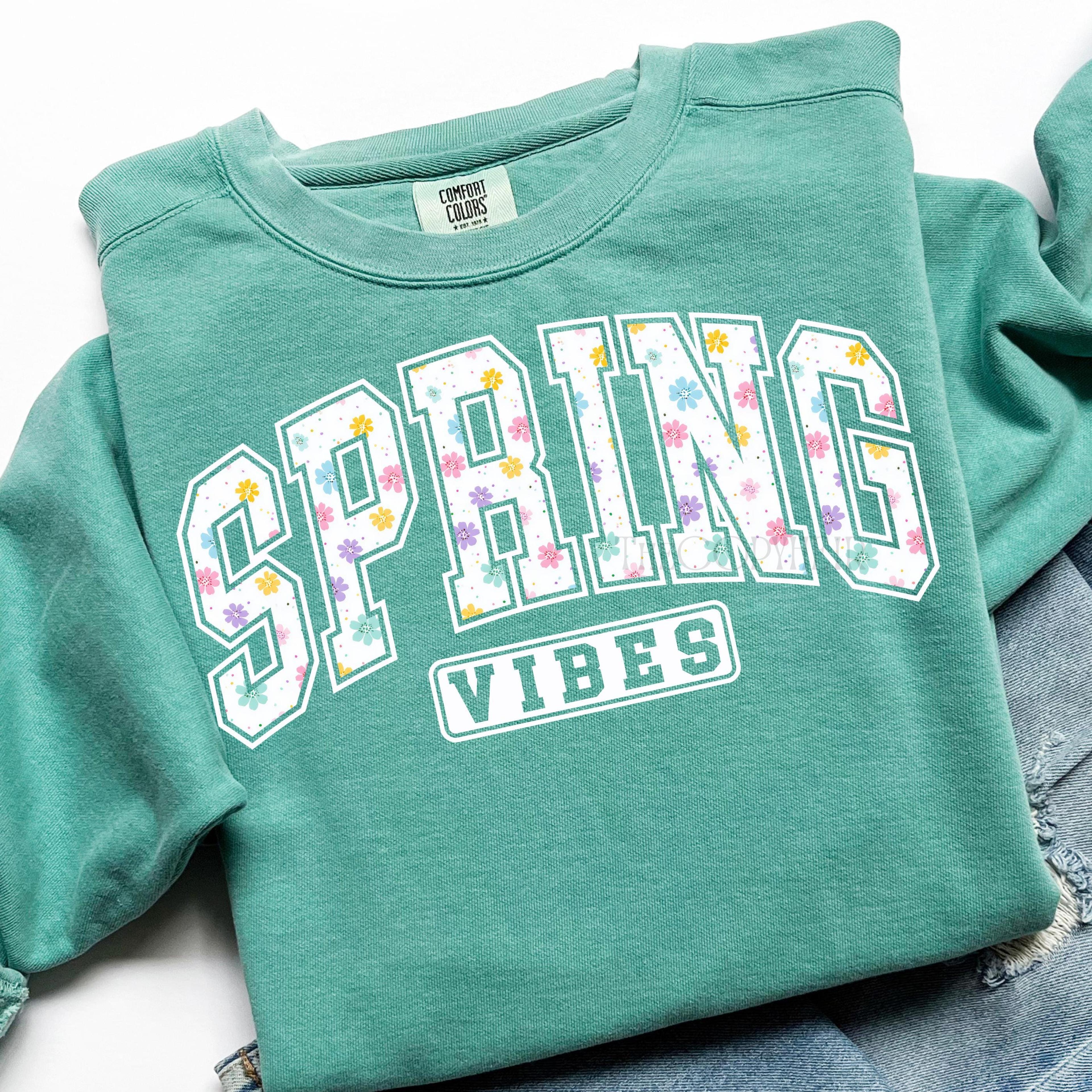 spring vibes floral varsity t-shirt