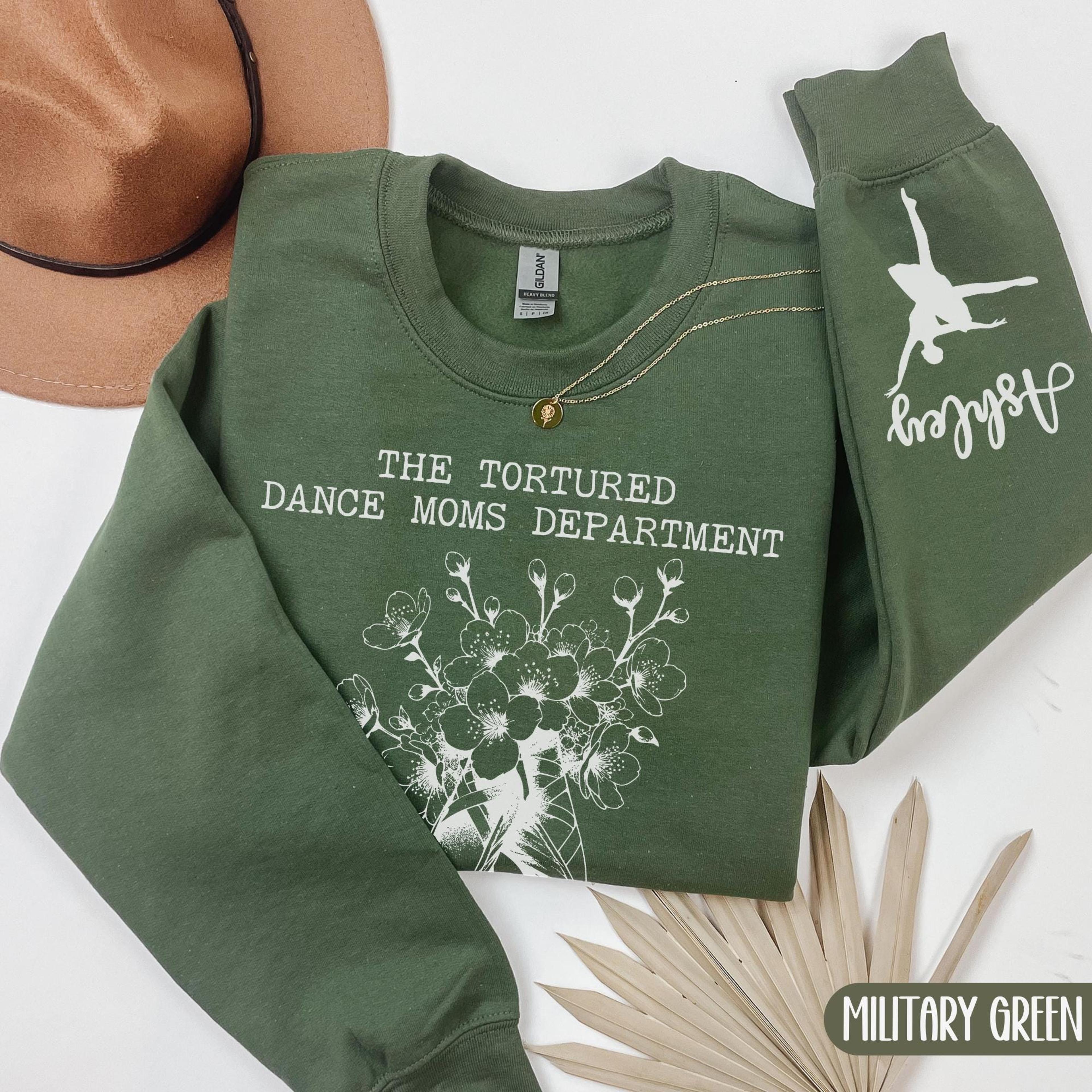 tortured dance moms department t-shirt, custom dance mama t-shirt with kids name on sleeve, personalized mothers day