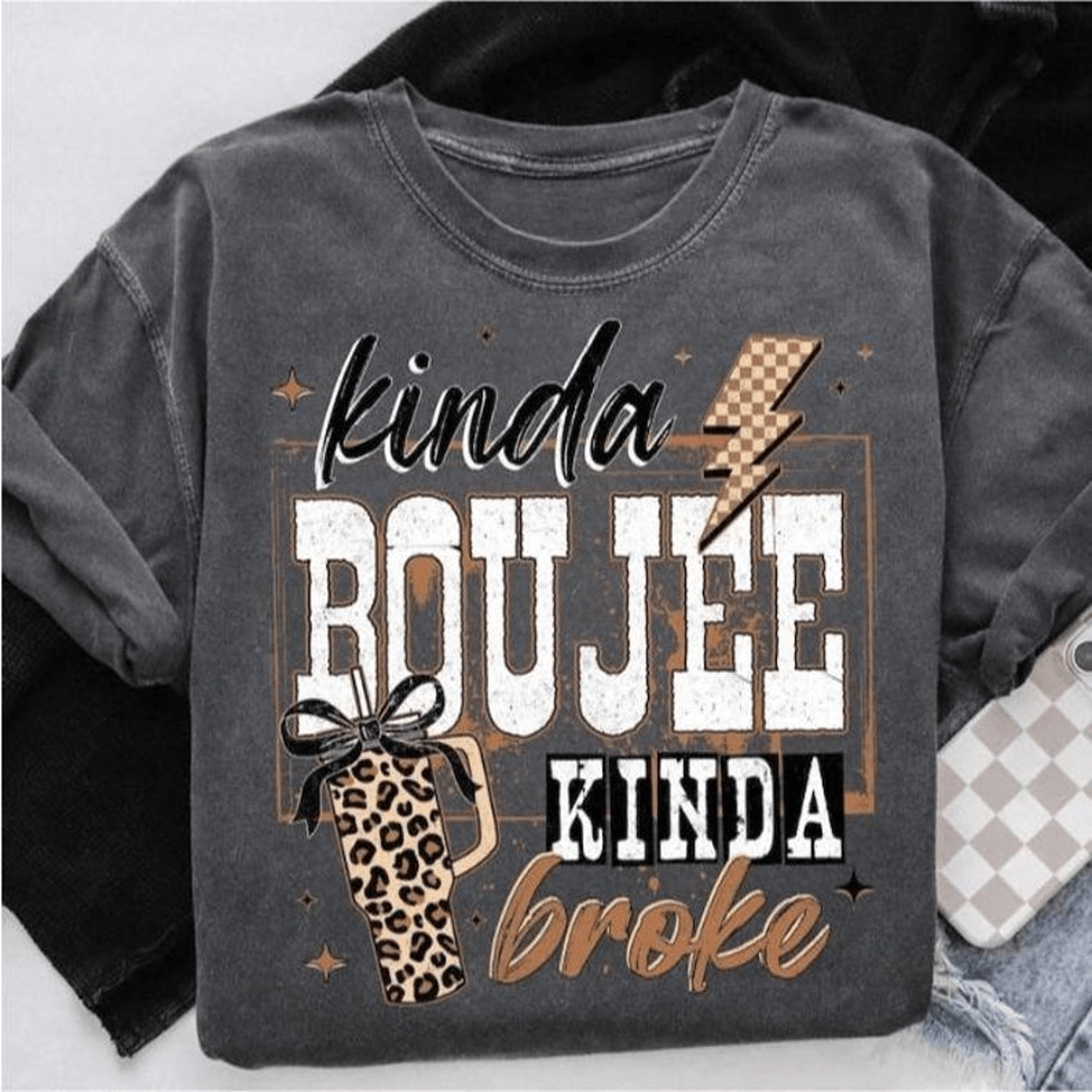kinda boujee kinda broke shirt funny leopard graphic tee trendy aesthetic womens t-shirt