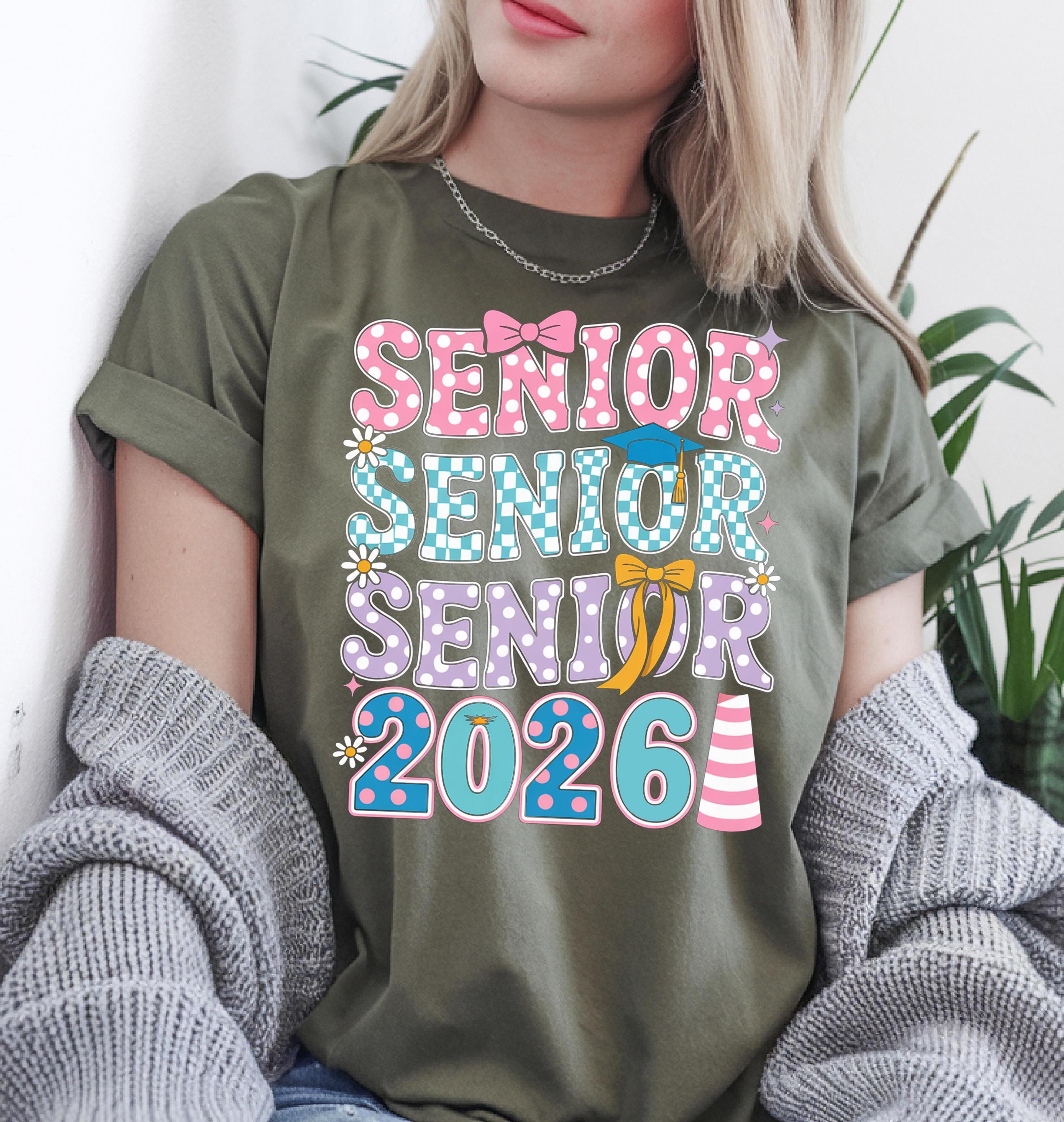 senior 2026 shirt colorful retro graphic tee trendy graduation t-shirt casual womens top