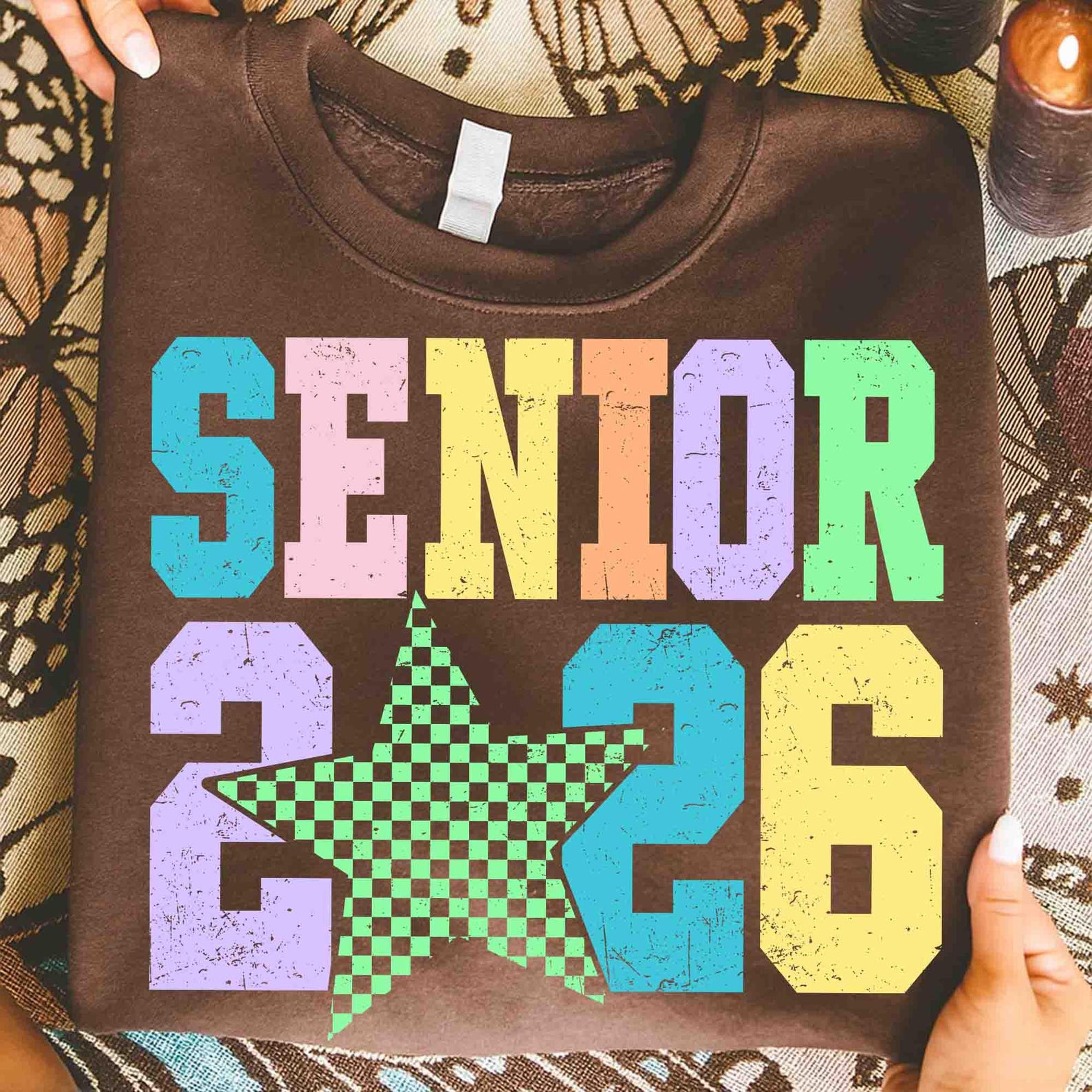 senior 2026 shirt colorful star graphic tee retro graduation t-shirt casual womens top