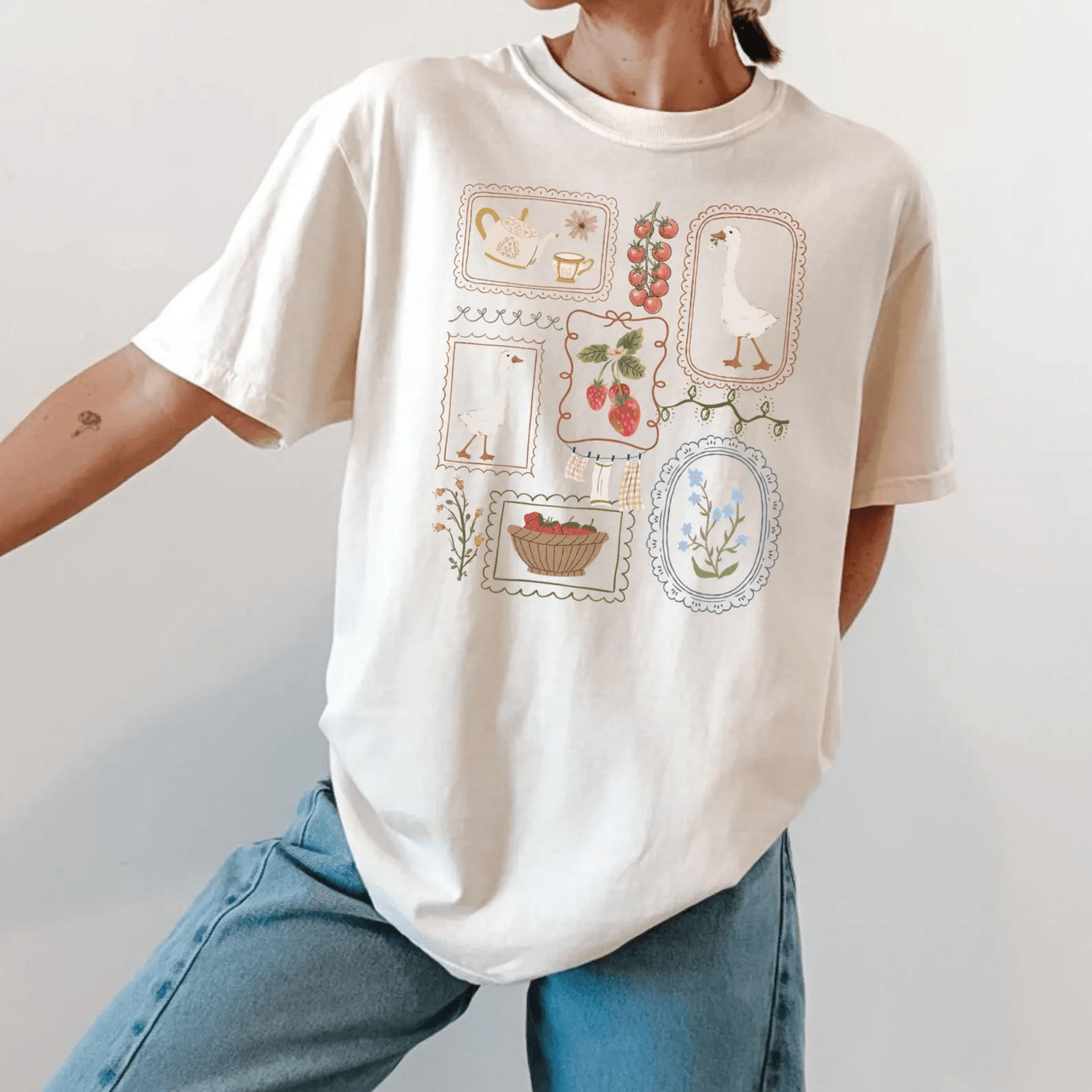 comfort colors cottagecore goose shirt vintage garden aesthetic tee