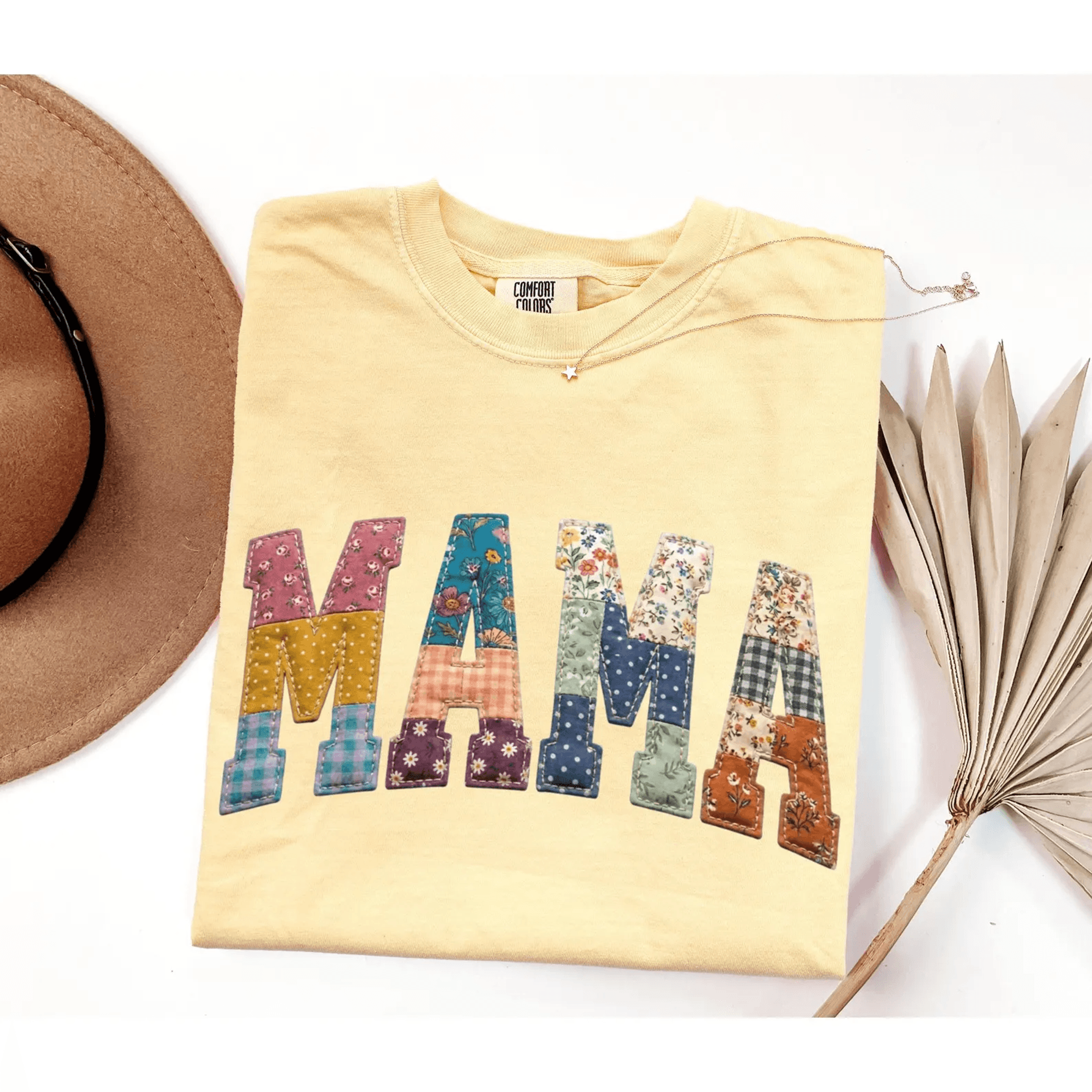 comfort colors mama shirt faux patchwork floral cottagecore tee mothers day gift