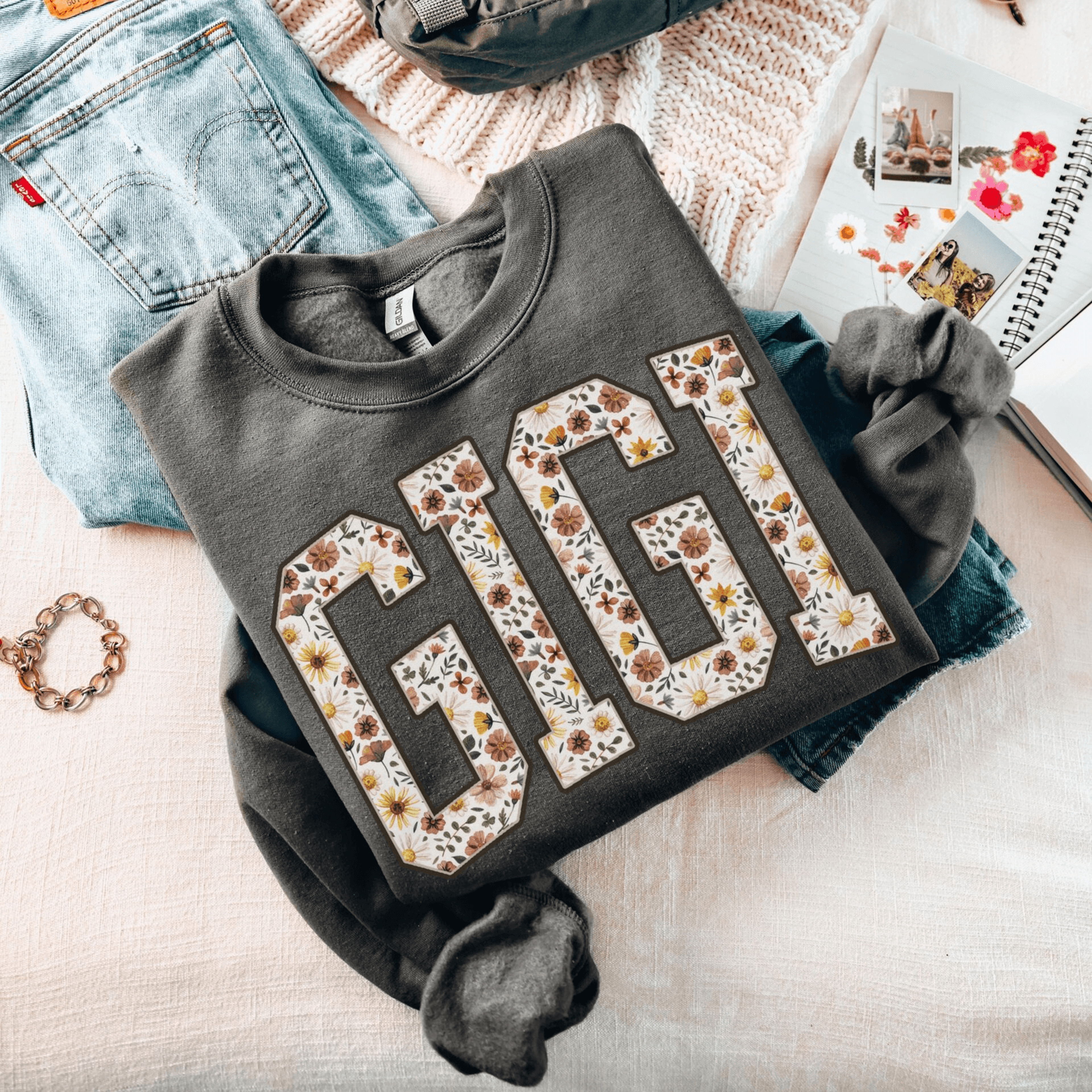 floral gigi sweatshirt cozy grandma crewneck mothers day pregnancy announcement gift