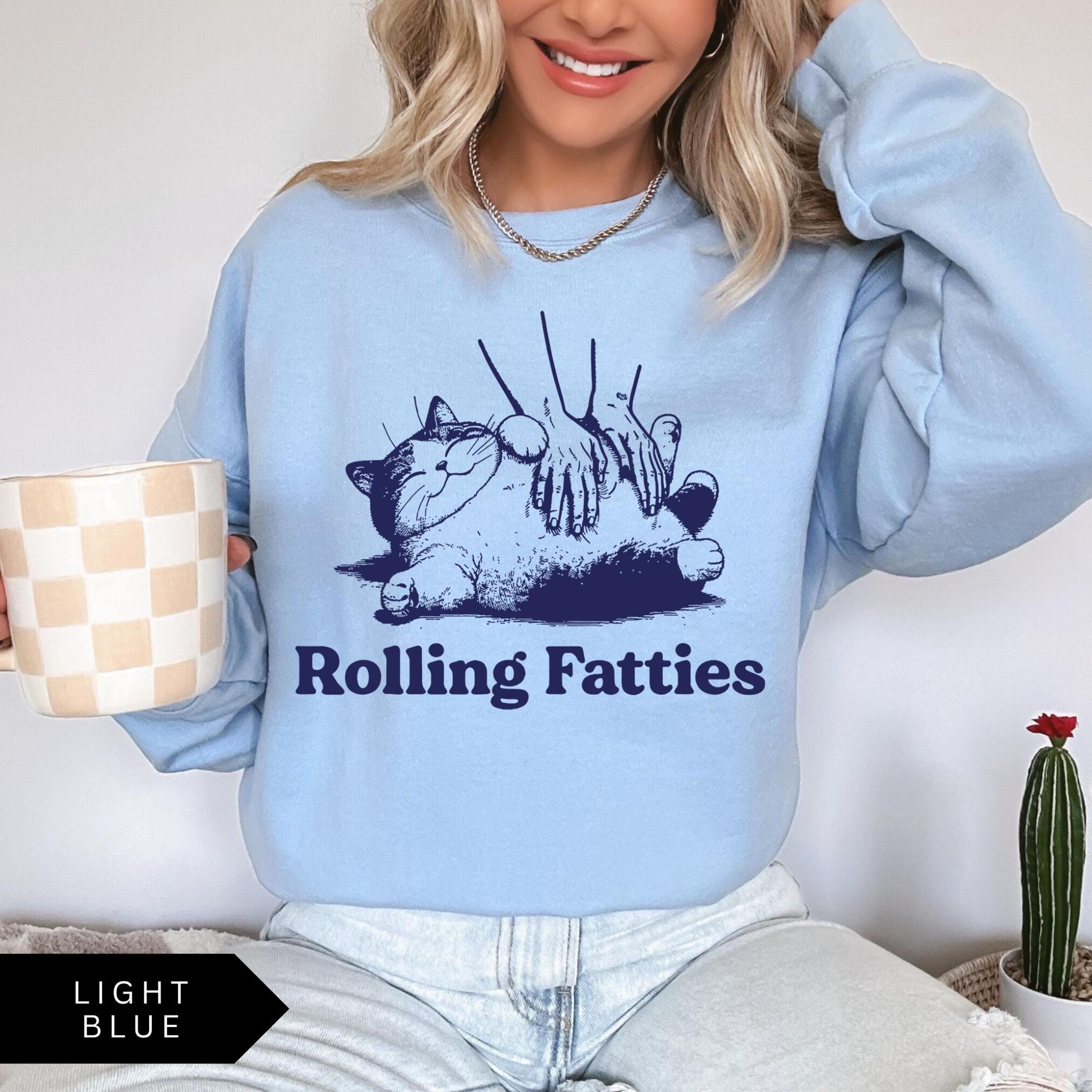 rolling fatties sweatshirt, funny cat tshirt, fat cat oversized shirt, aesthetic graphic retro vintage t shirt