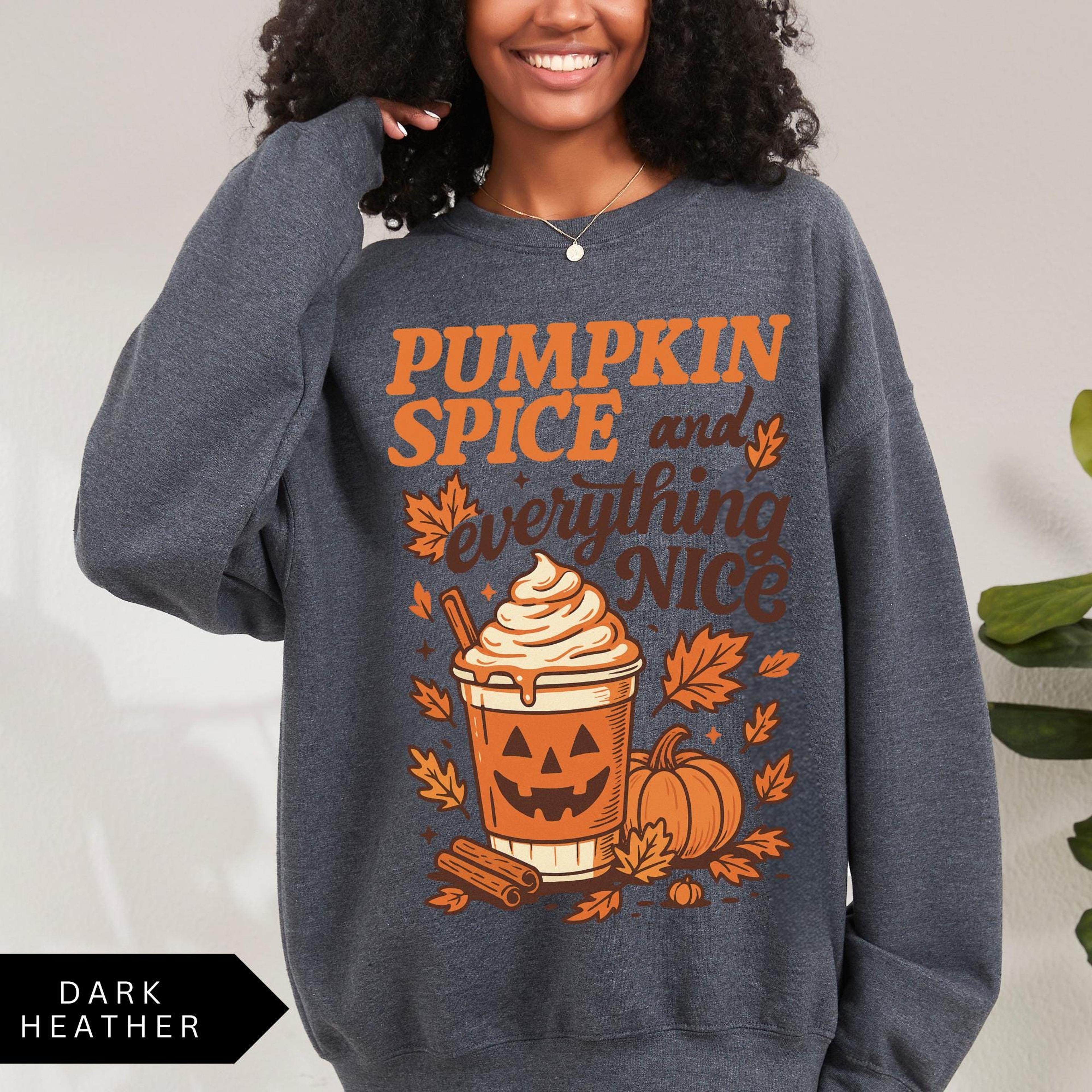 pumpkin spice & everything nice sweatshirt, retro halloween shirt, vintage halloween aesthetic, women's halloween sweats