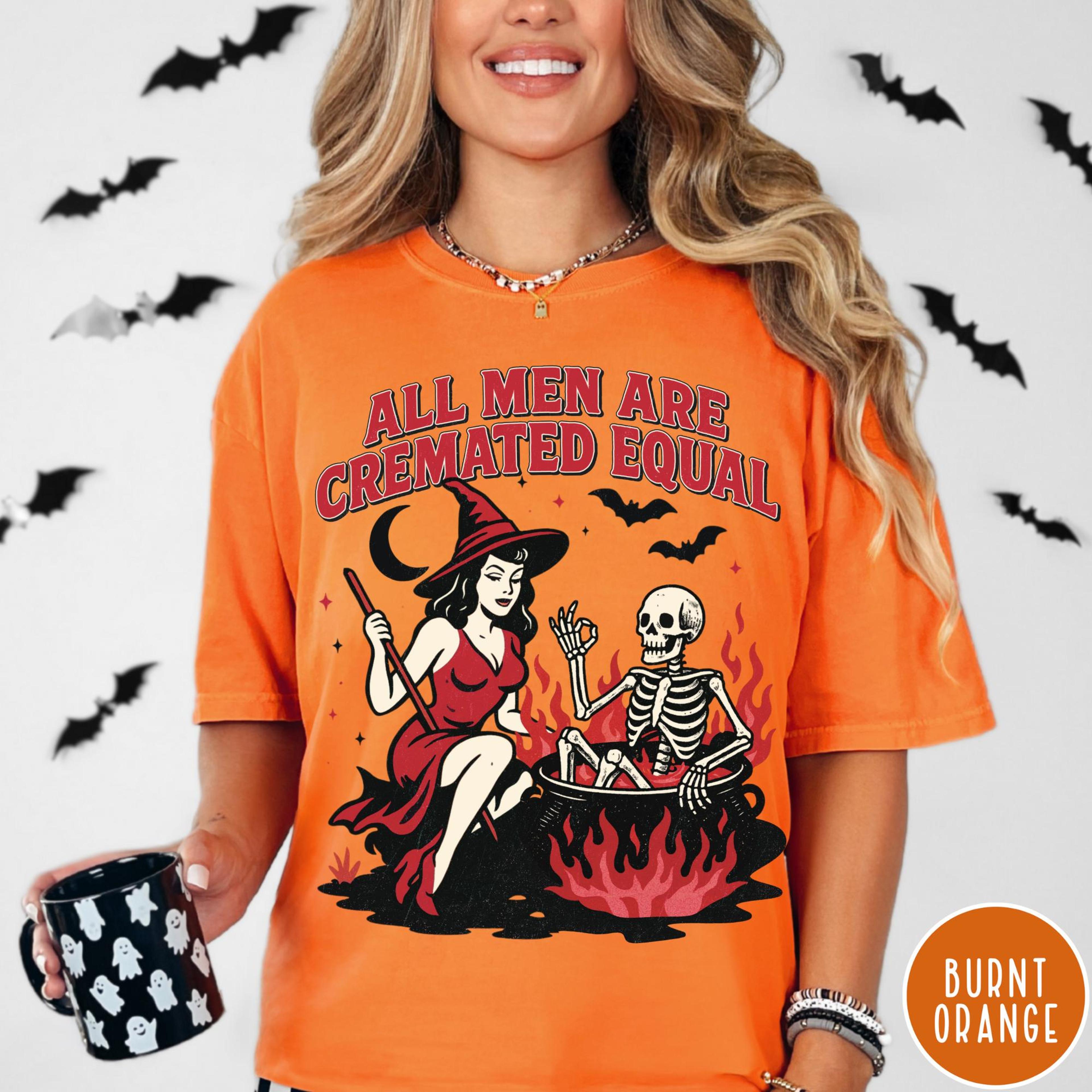 men cremated equal comfort colors shirt, retro feminist halloween tshirt, vintage funny womens halloween shirt