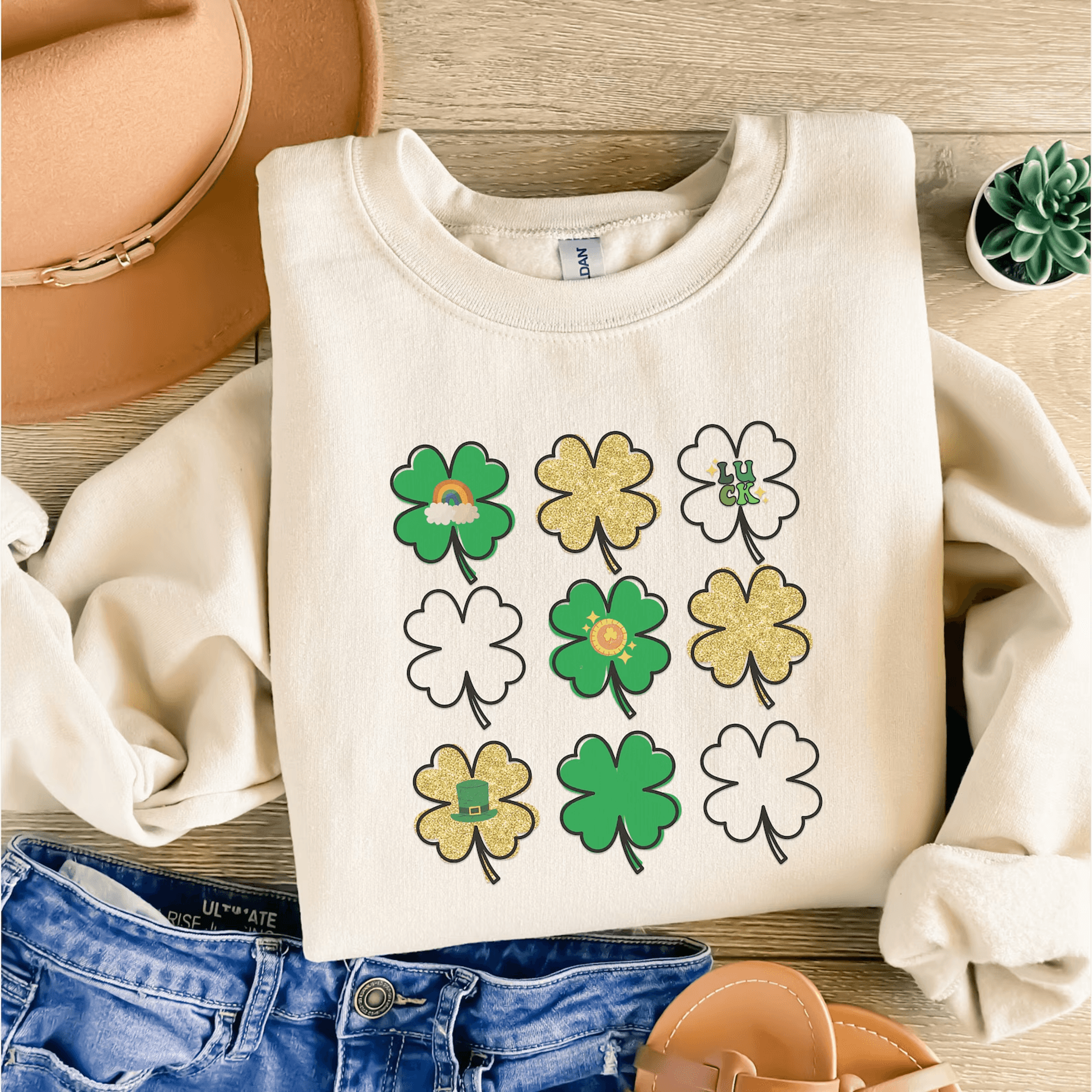 cute lucky sweatshirt st. patricks day shamrock irish crewneck teacher gift tee