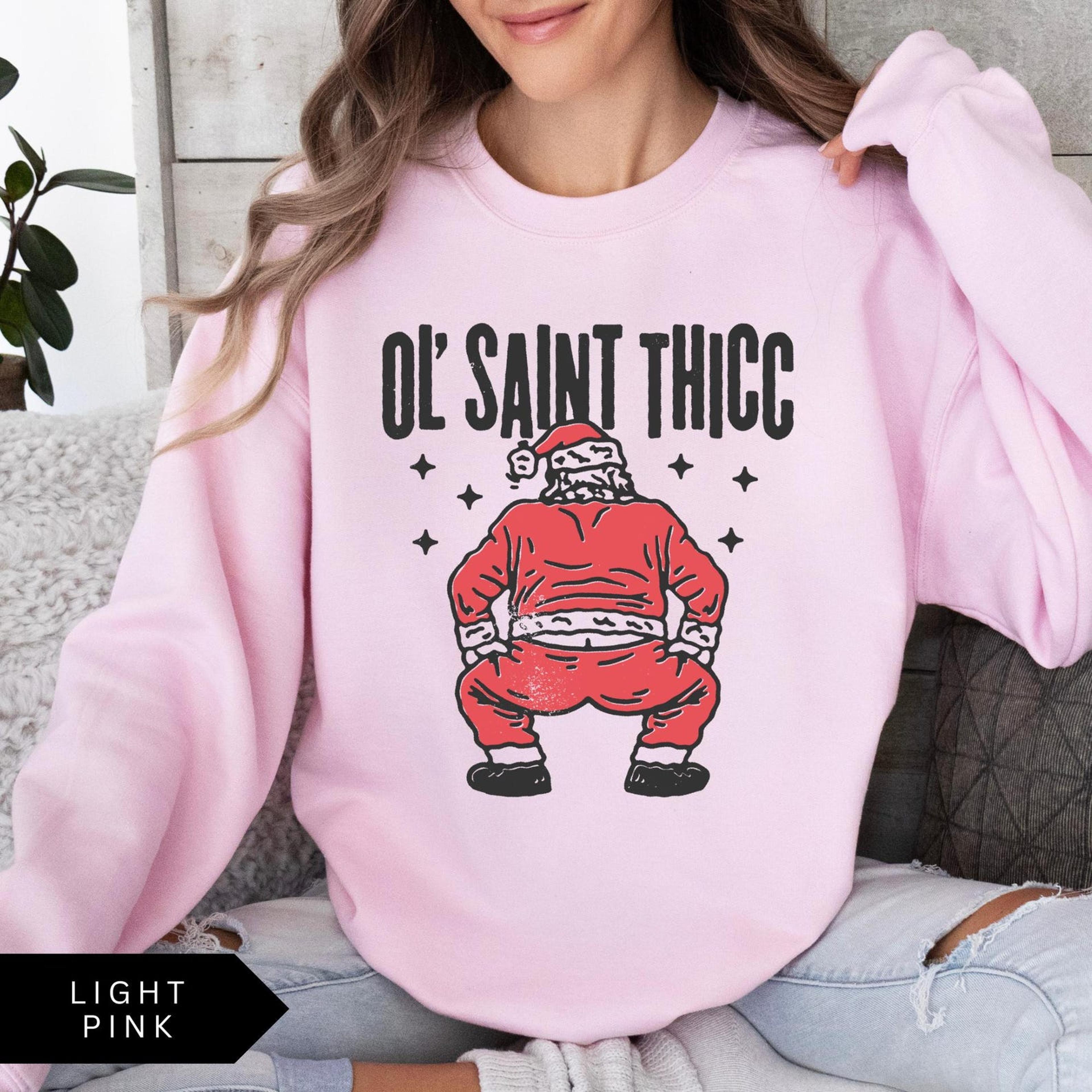 retro santa christmas sweatshirt, ol' saint thicc, funny santa shirt, women's christmas sweatshirt, trendy holiday shirt