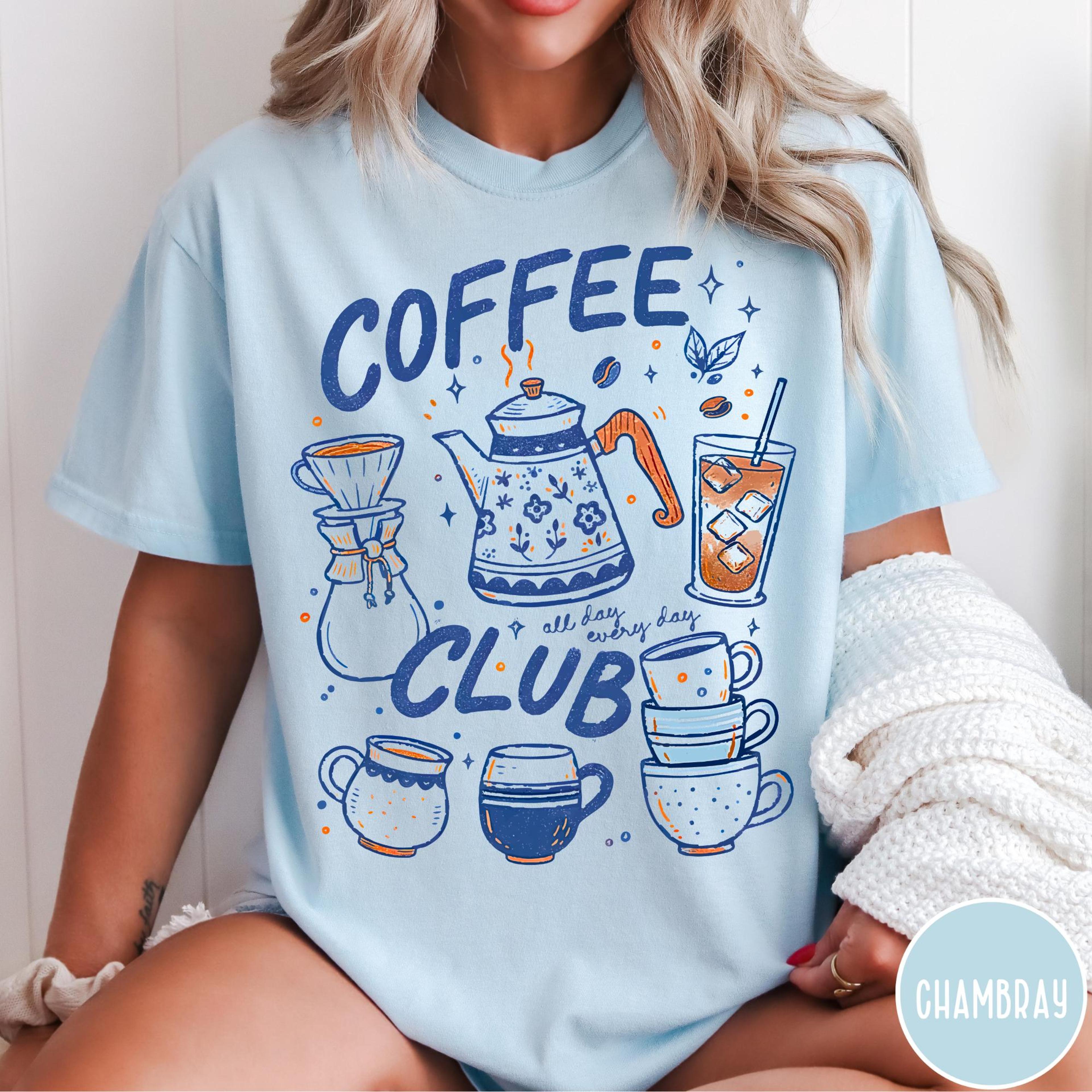 vintage coffee club comfort colors t-shirt, retro coffee sweatshirt, trendy iced coffee tee, thrifted preppy espress