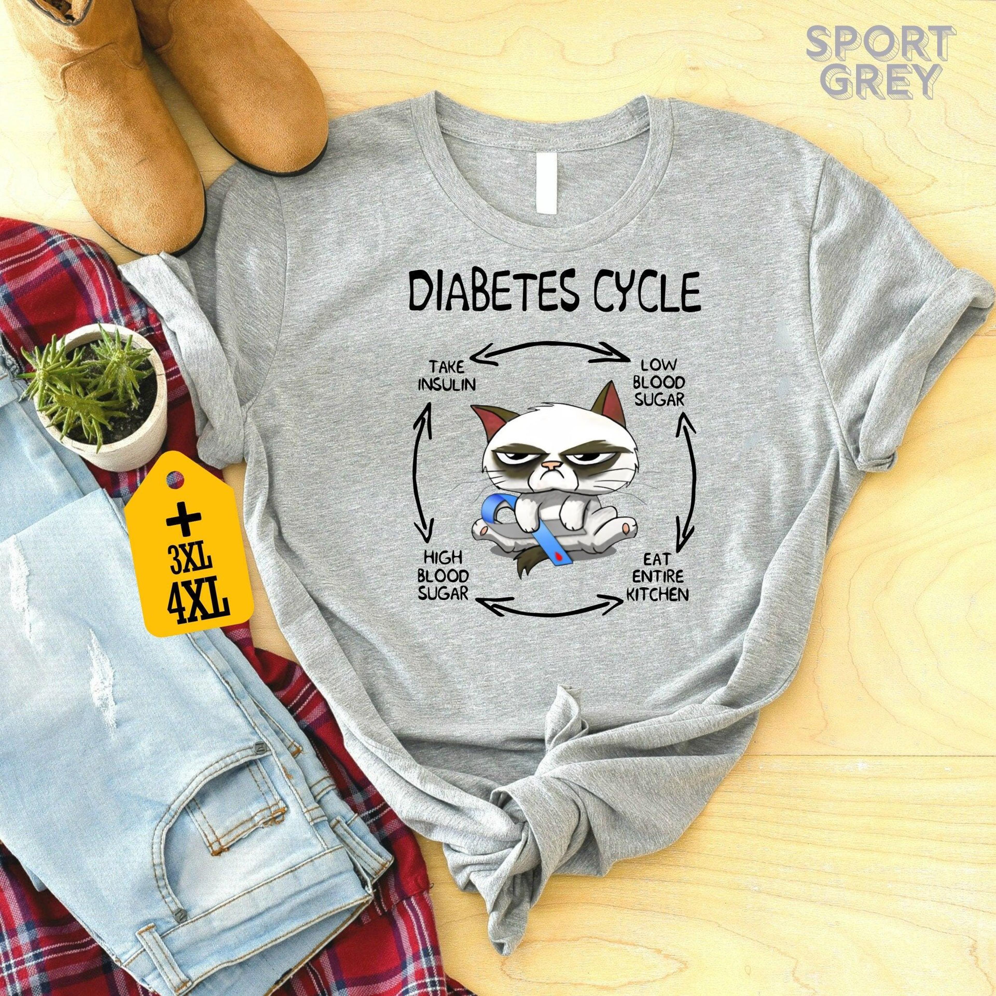 funny cat diabetes cycle shirt – diabetes awareness cat lover tee, support & humor graphic t-shirt
