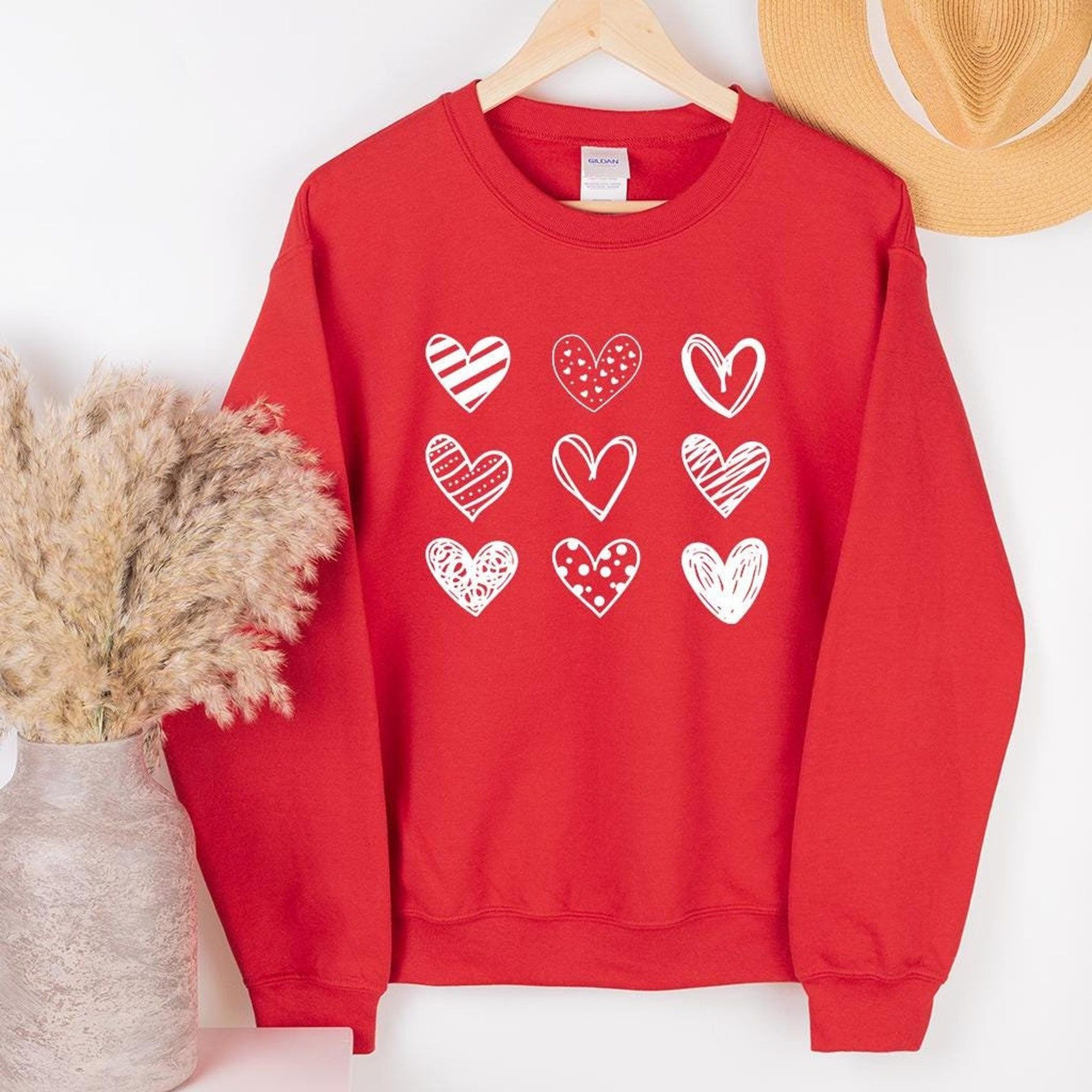 nine hearts valentines day sweatshirt | womens cute heart crewneck romantic pullover