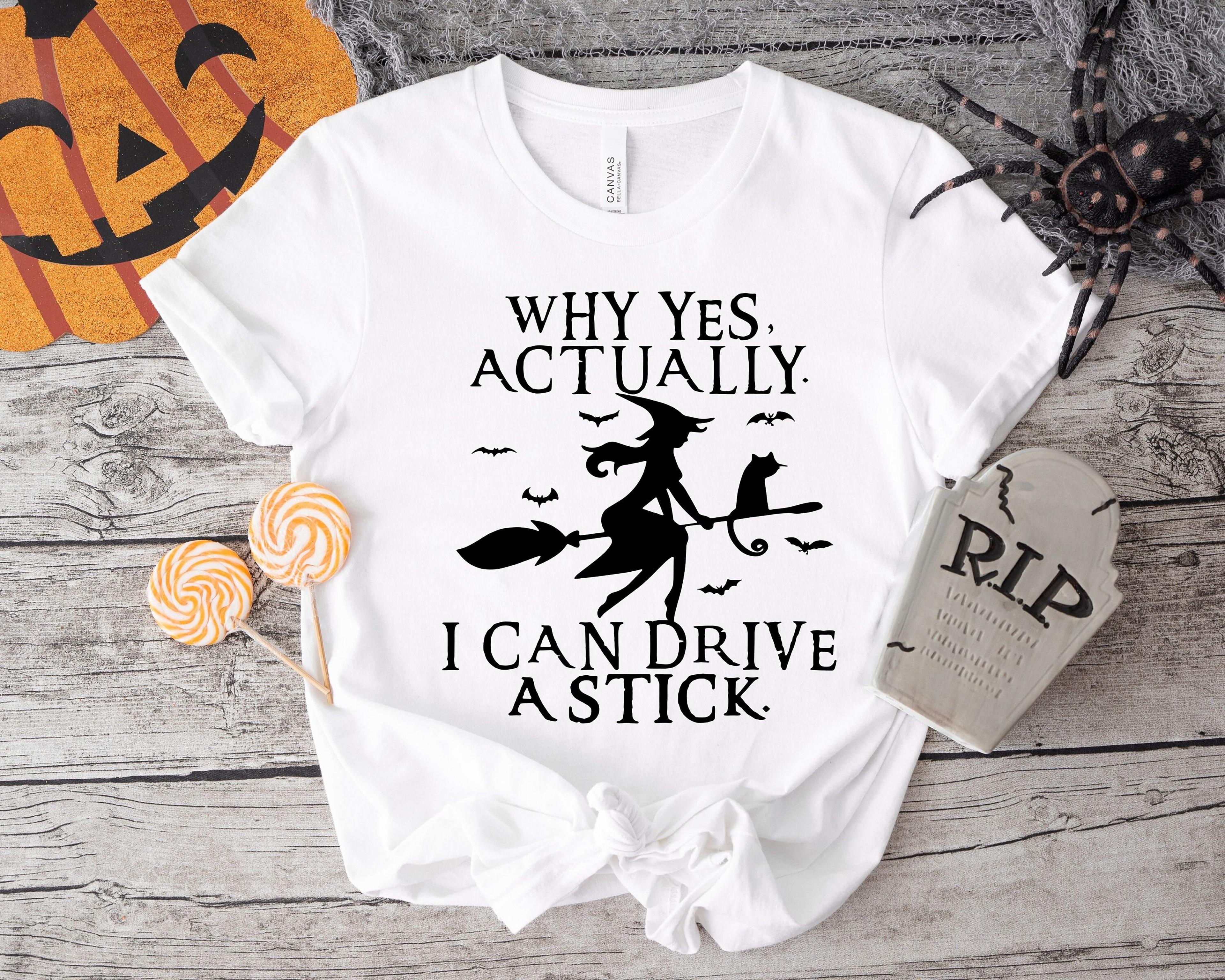 funny witch halloween shirt i can drive a stick tee spooky witch graphic t shirt cute halloween witchy shirt