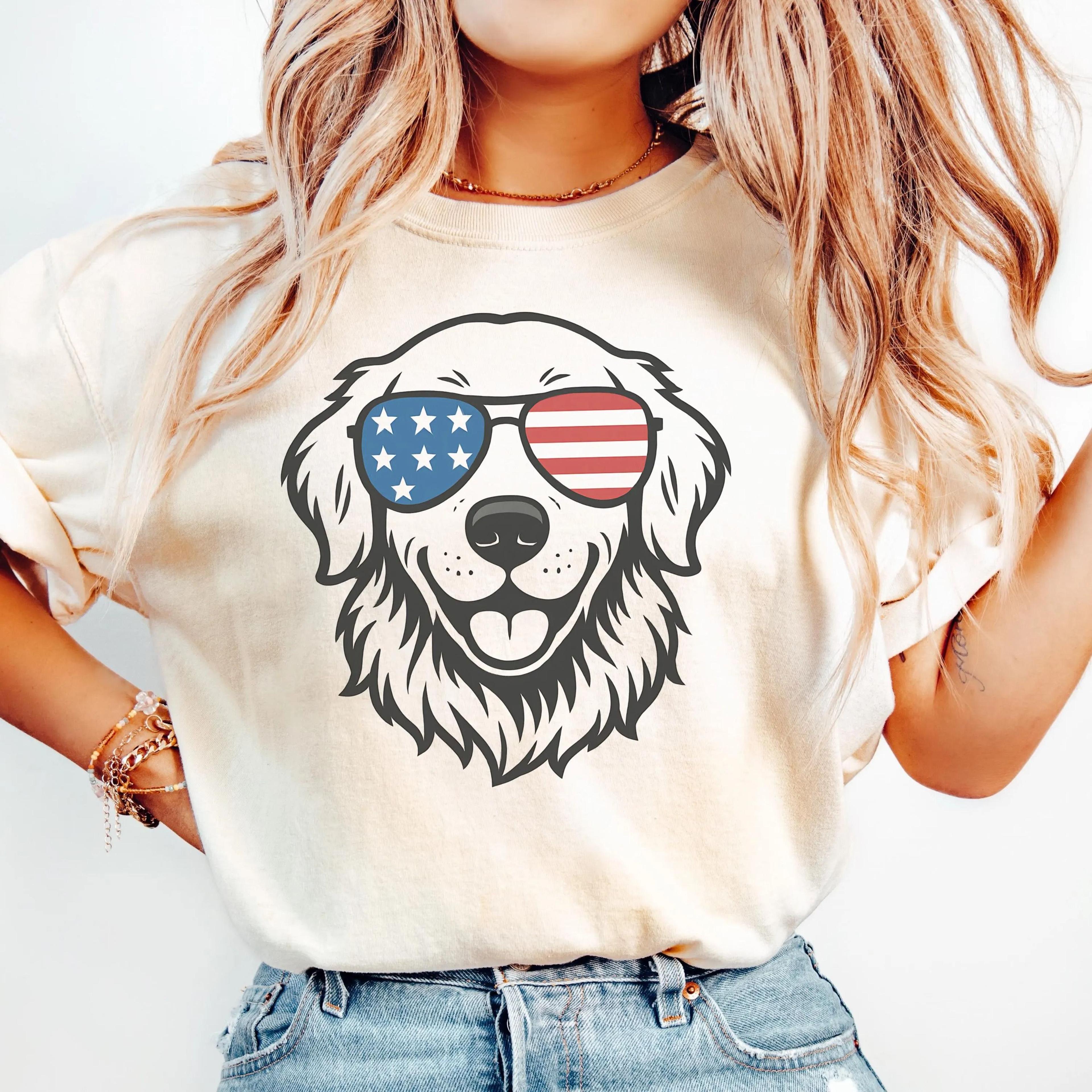golden retriever patriotic usa 4th of july dog lover graphic tee