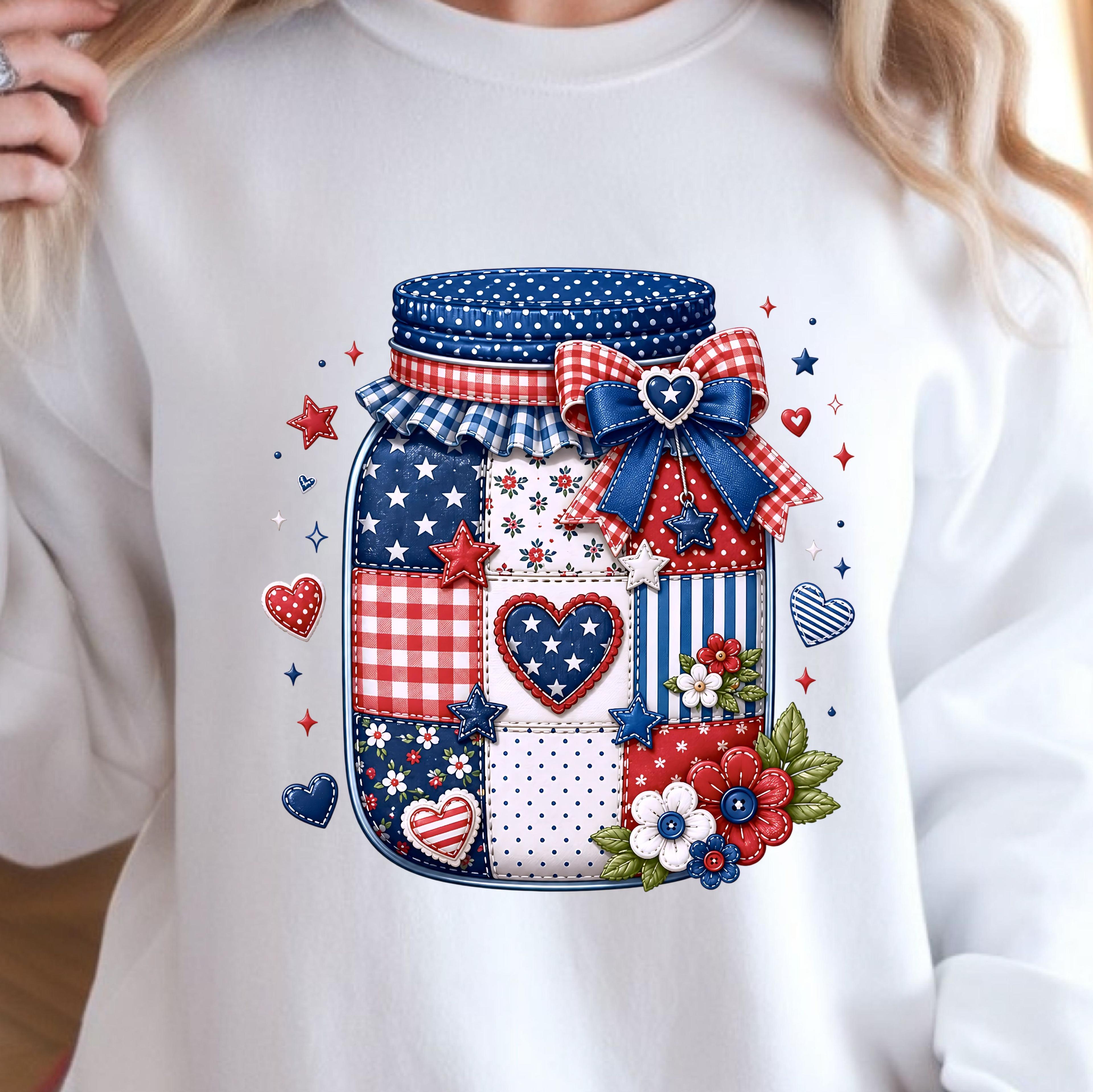 4th of july patriotic patchwork mason jar t-shirt | independence day usa rustic flag tee