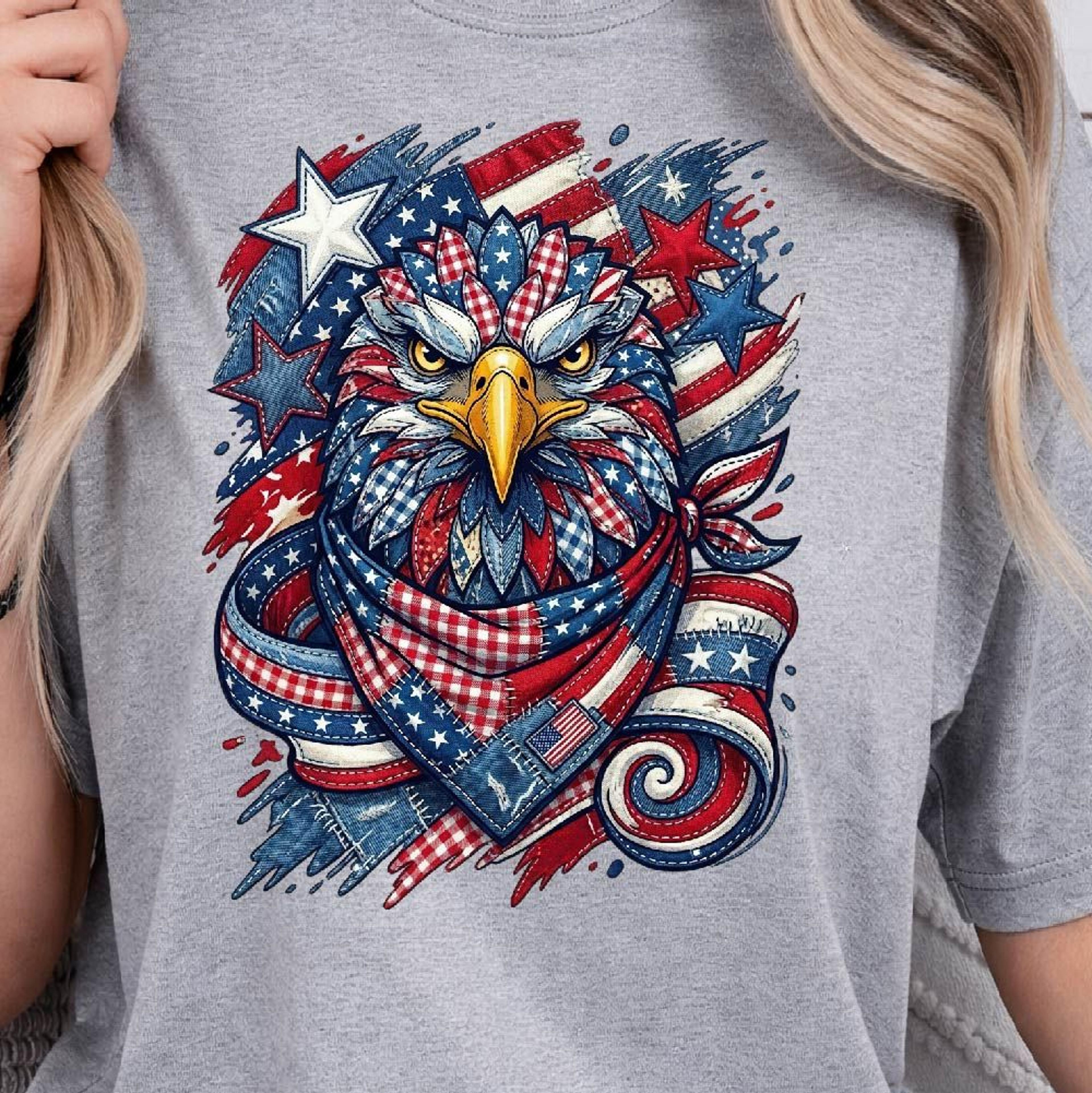 patriotic eagle denim star american flag 4th of july graphic tee