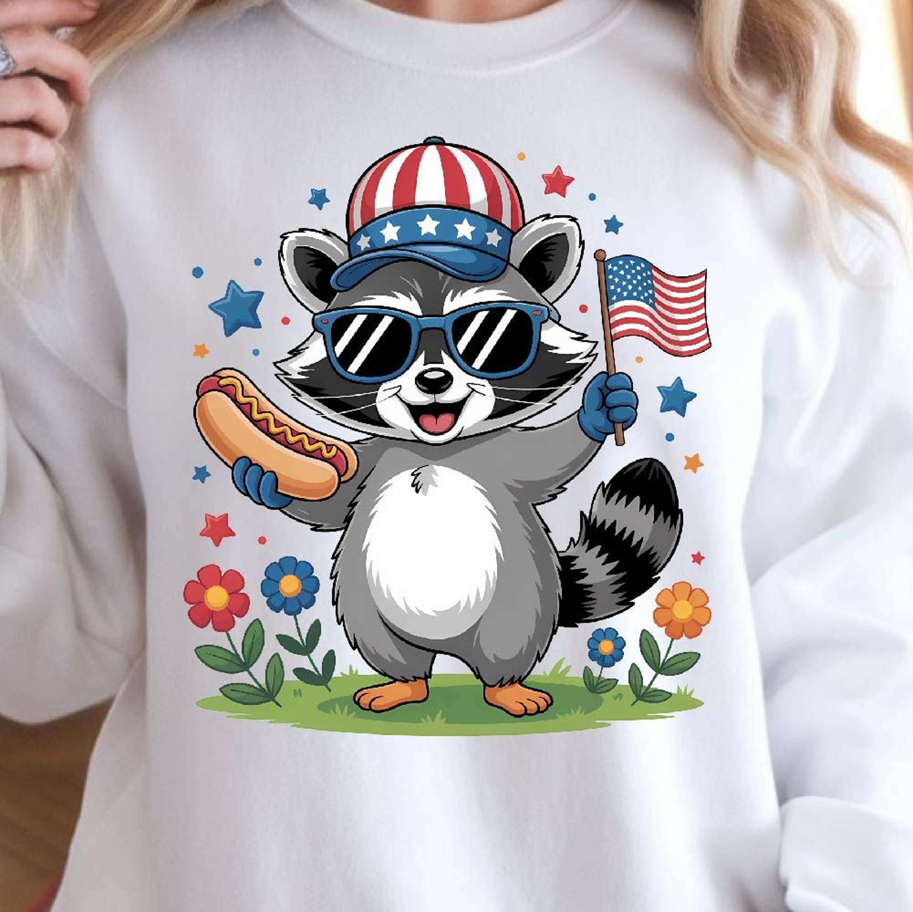 4th of july funny raccoon patriotic graphic tee