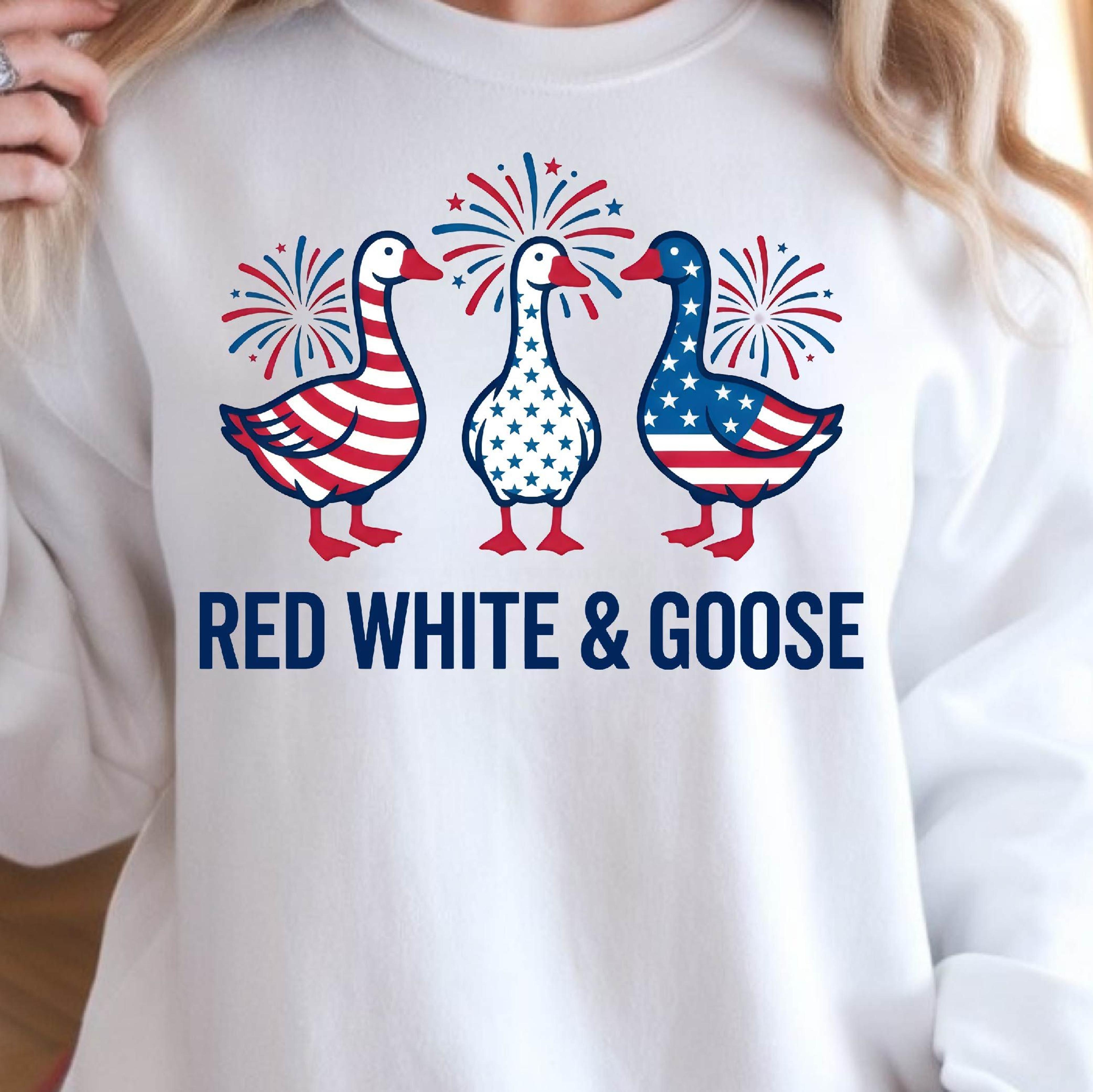 red white & goose 4th of july patriotic graphic tee