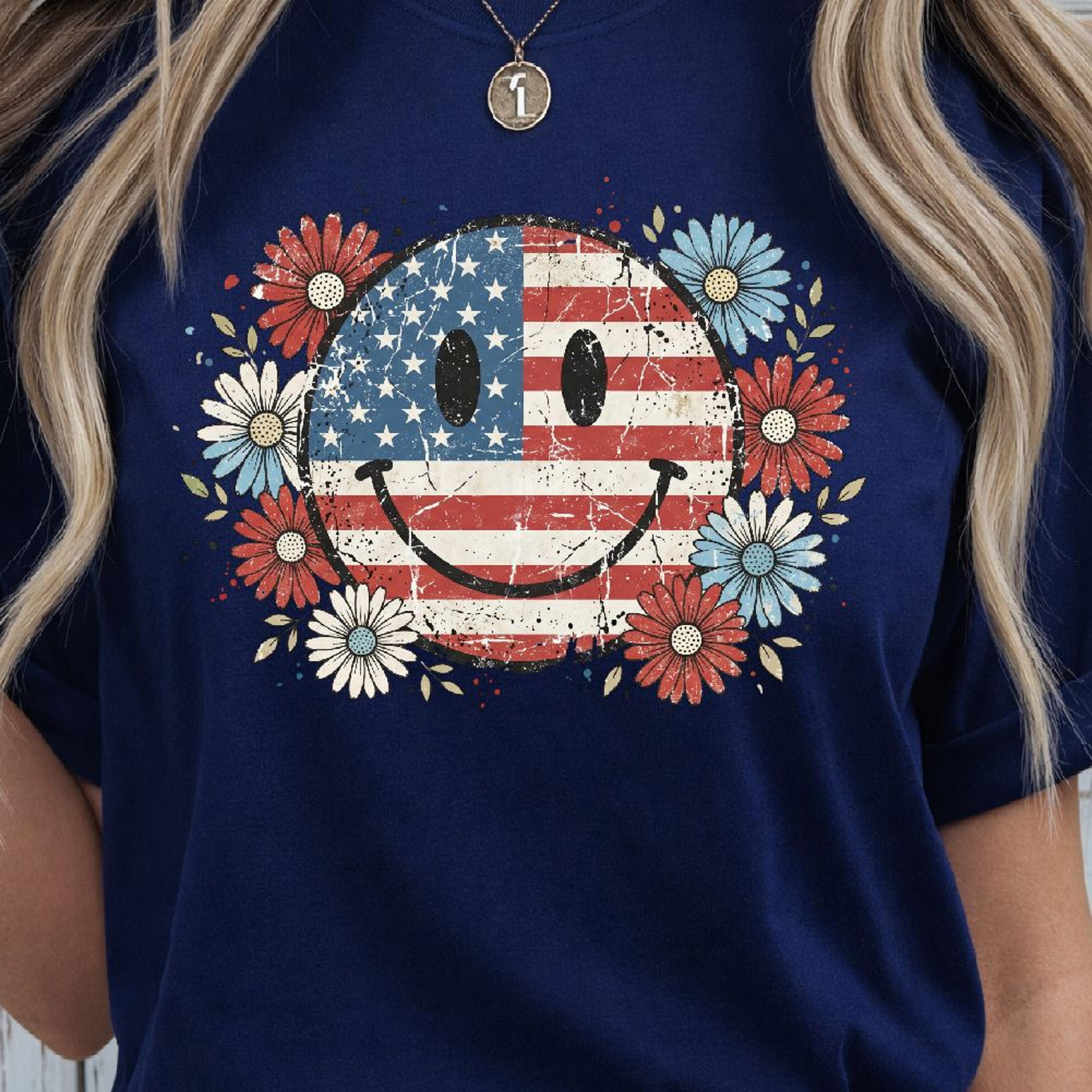 floral smiley 4th of july decor – patriotic happy face flower holiday ornament