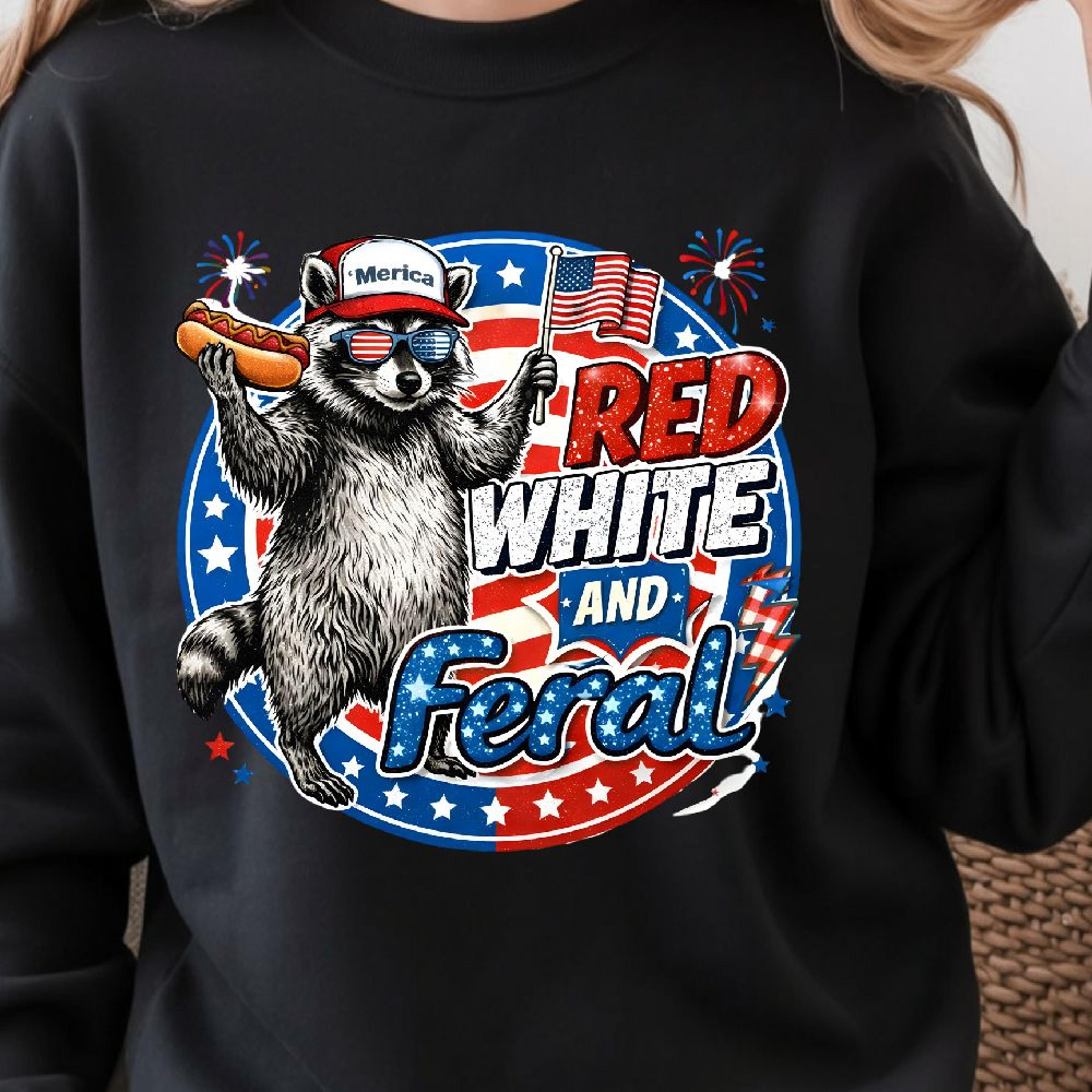 red white feral raccoon funny decor – patriotic animal meme gift ornament