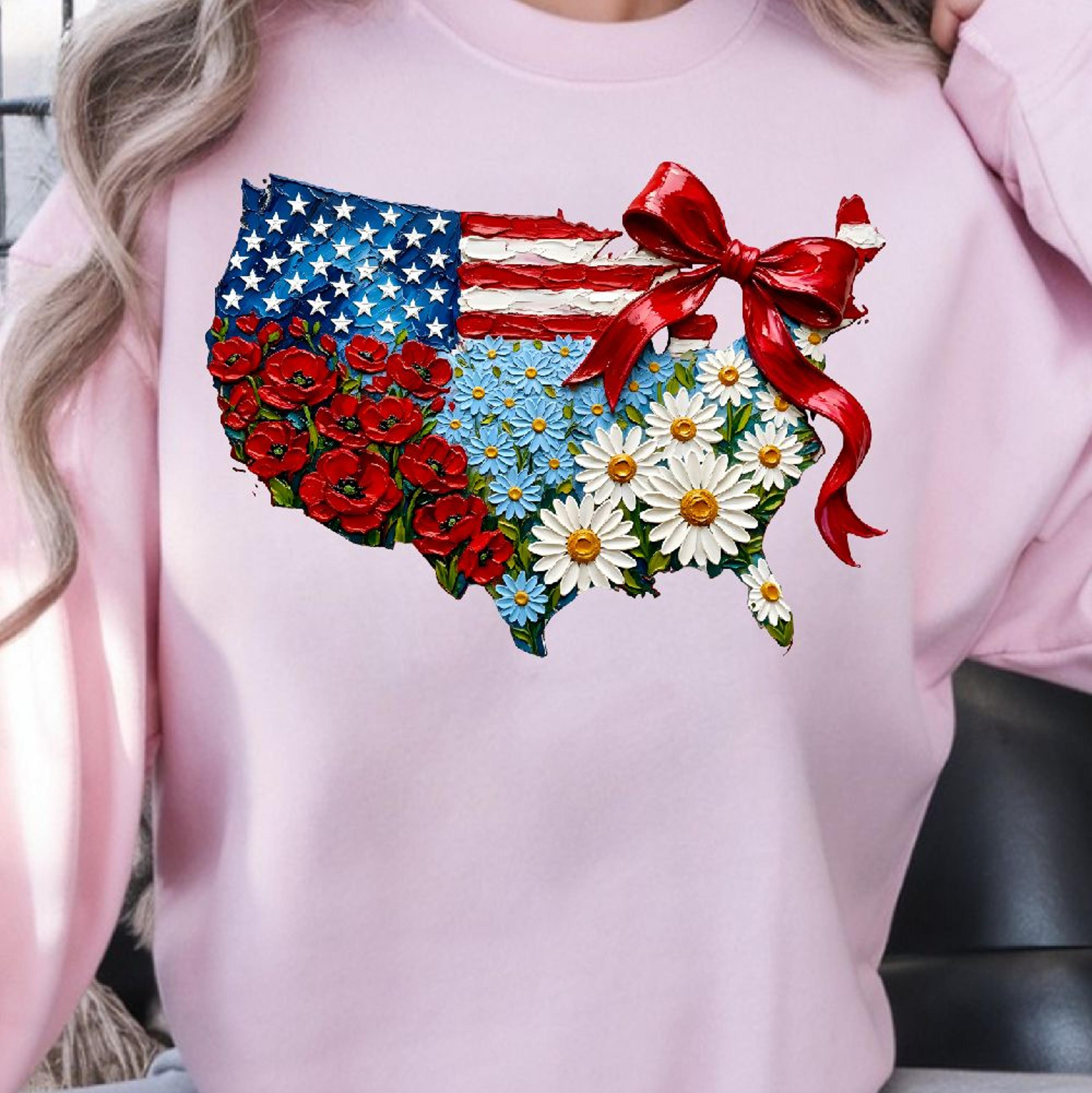 4th of july flower coquette patriotic design – red white blue aesthetic independence day t-shirt graphic