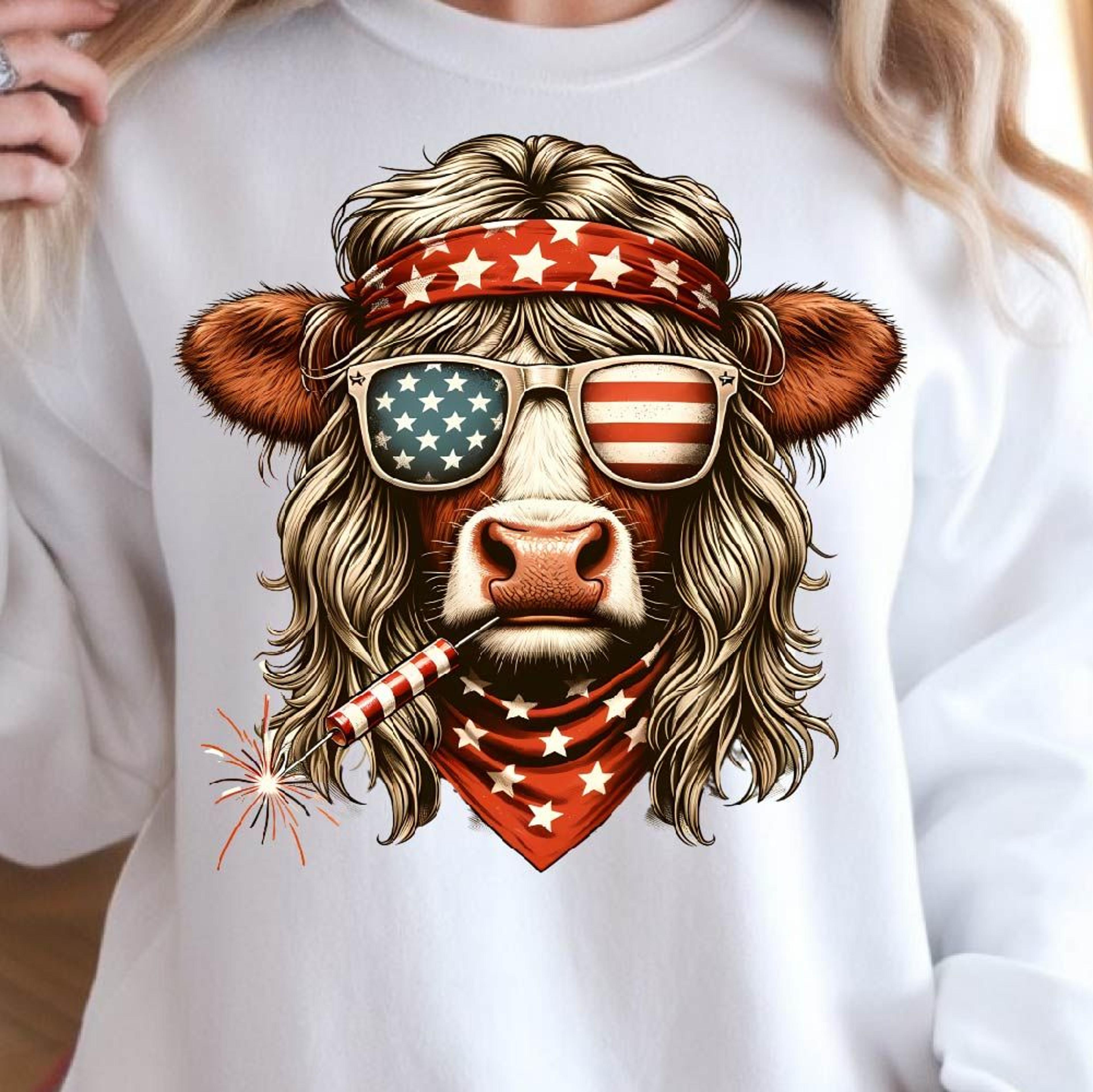 patriotic cow shirt - usa flag cow graphic tee - 4th of july farm animal t-shirt - rustic western america tee