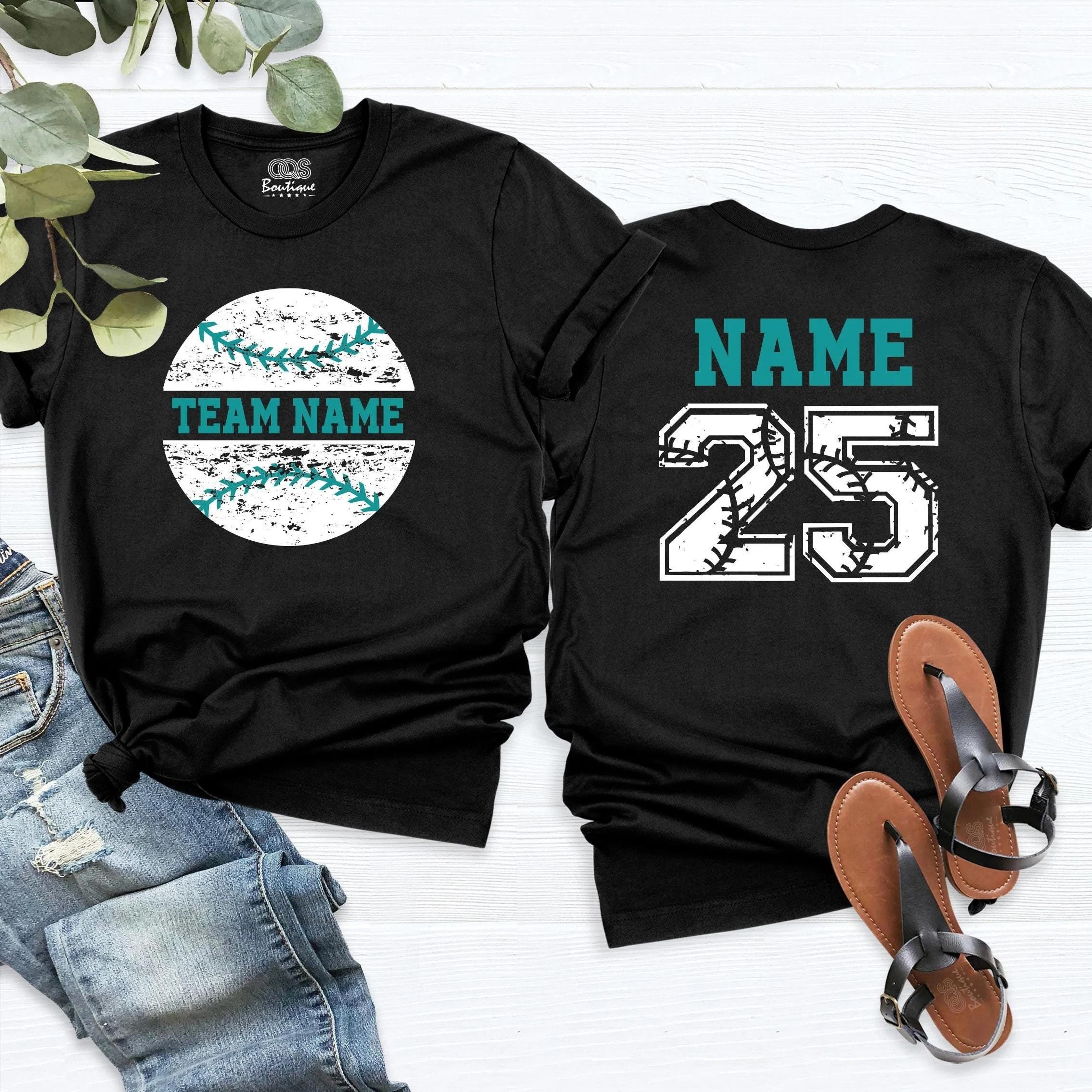 custom teal baseball mom shirt, personalized team name & number baseball tee, aqua game day shirt