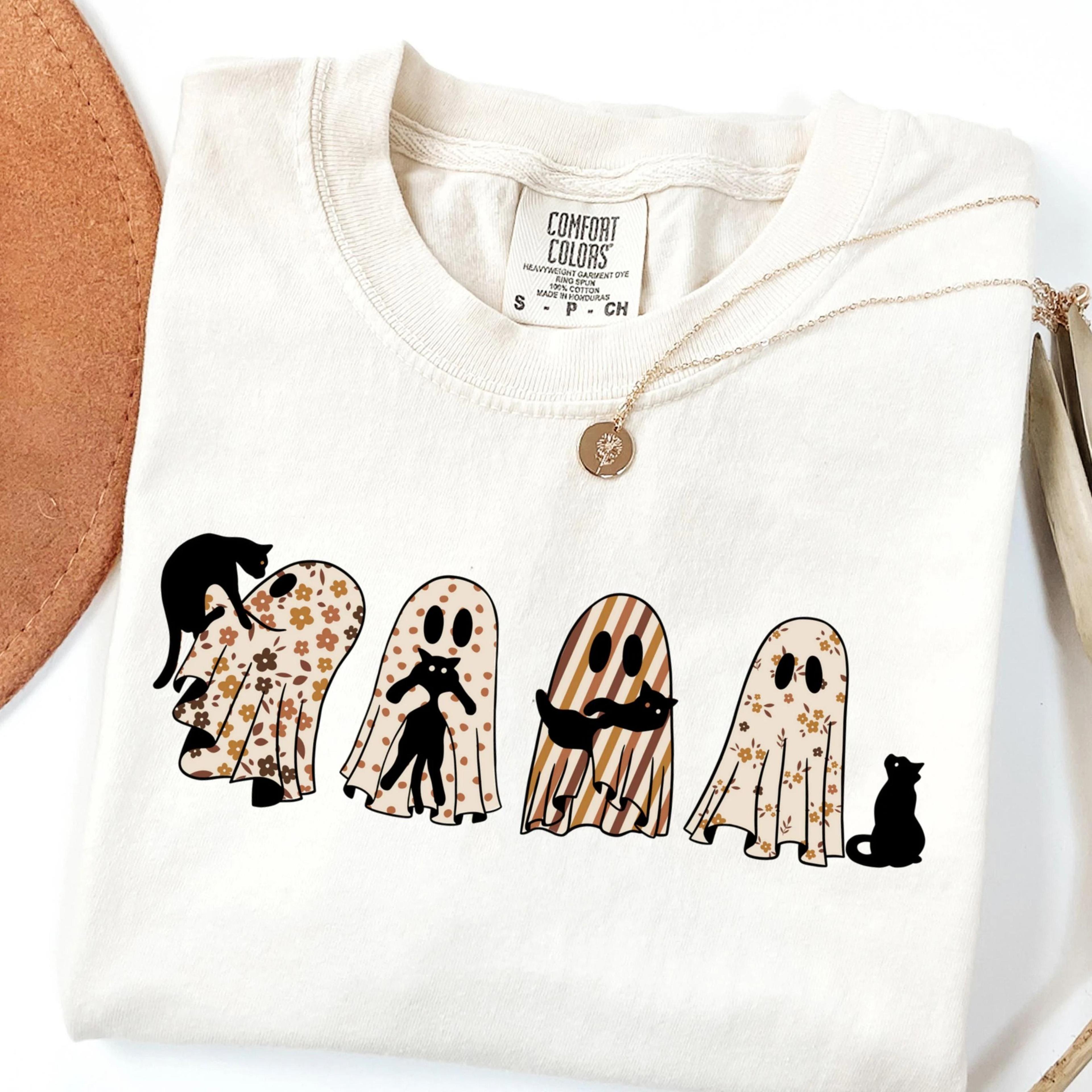 halloween ghost cat shirt | black cat boo tee | cute spooky season pumpkin graphic t-shirt