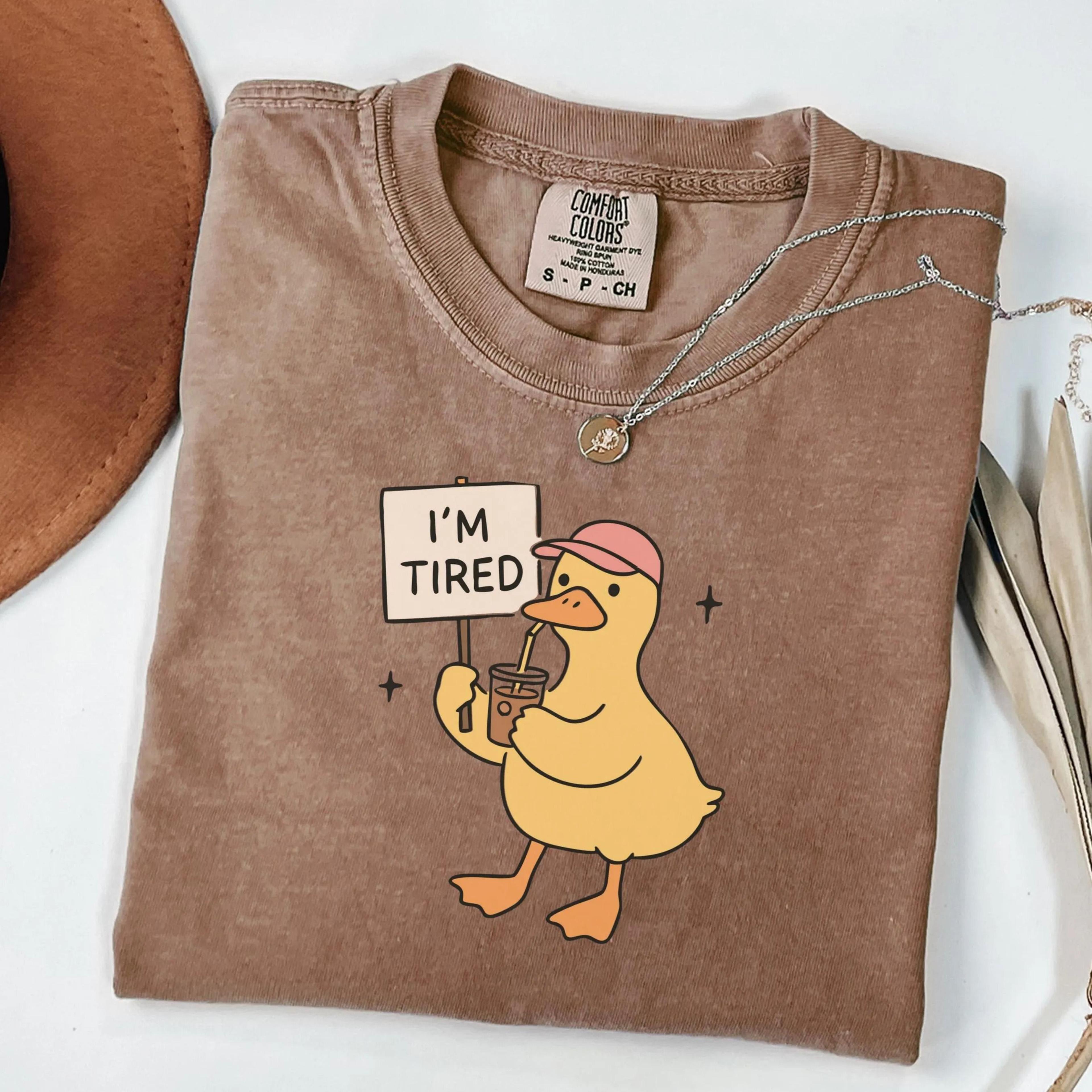 funny goose shirt | i'm tired iced coffee meme tee | cute goose lover graphic t-shirt