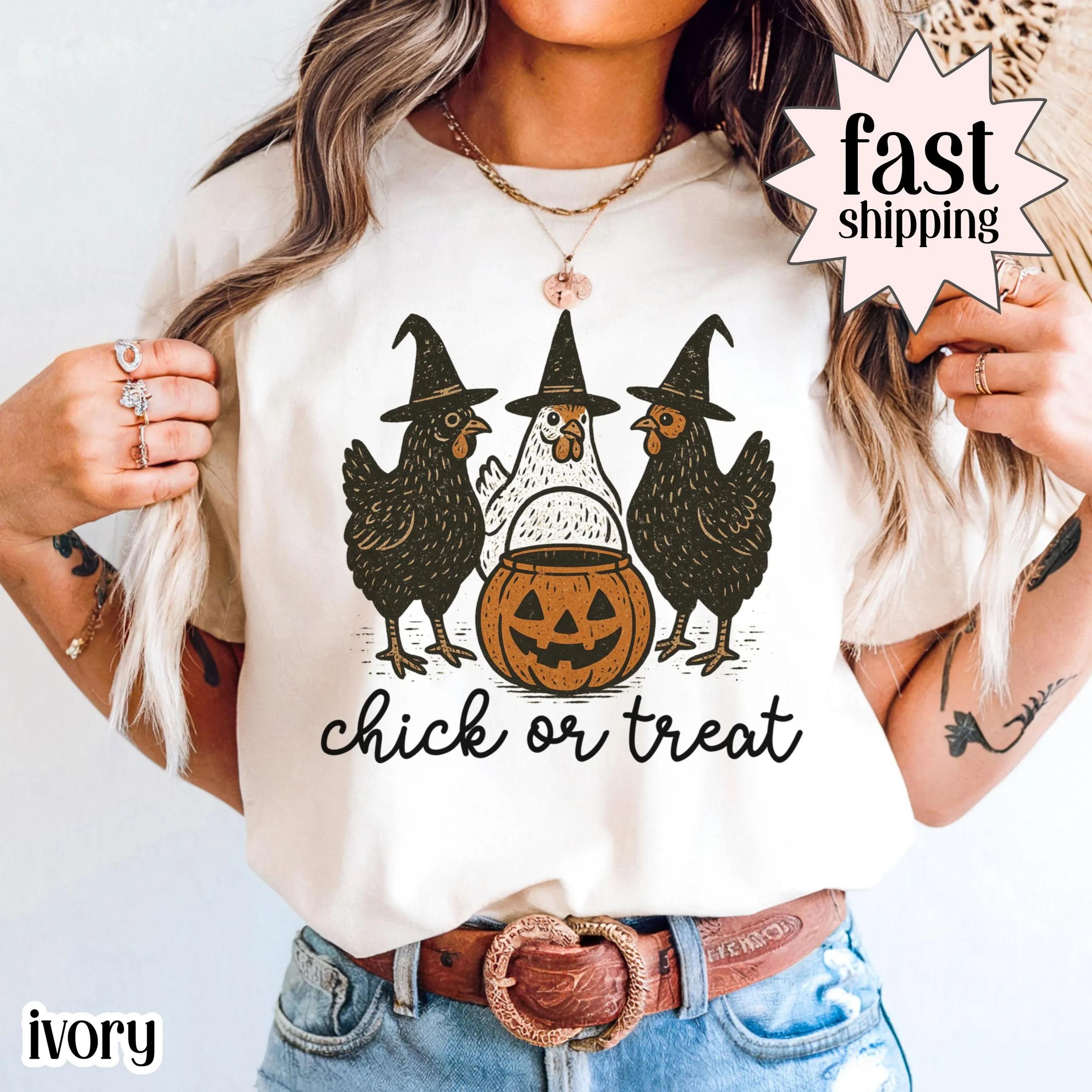 chicken halloween shirt | witch chicken spooky season tee | cute pumpkin fall graphic t-shirt