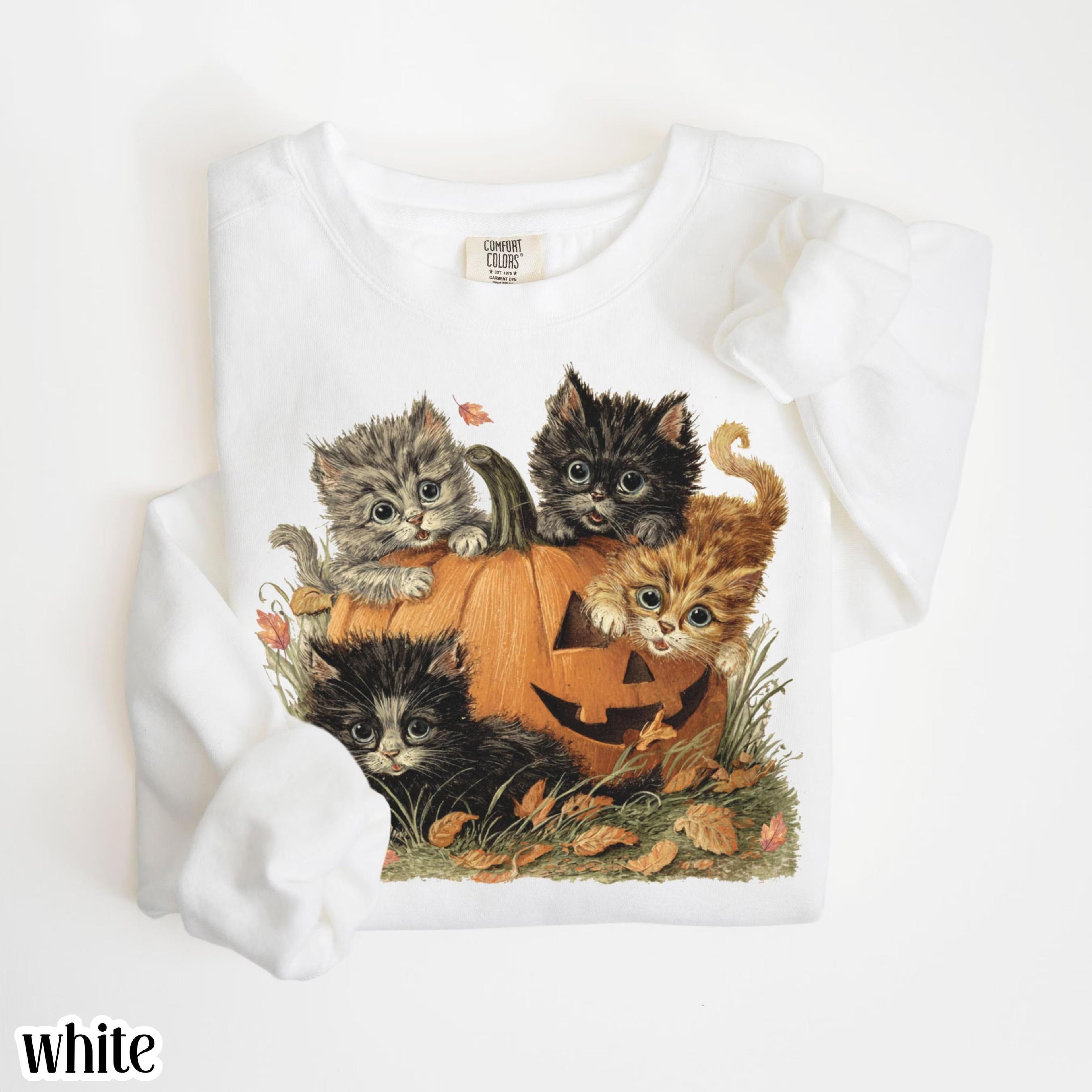 vintage cat halloween sweatshirt | 90s retro spooky season crewneck | pumpkin spice kitty sweater