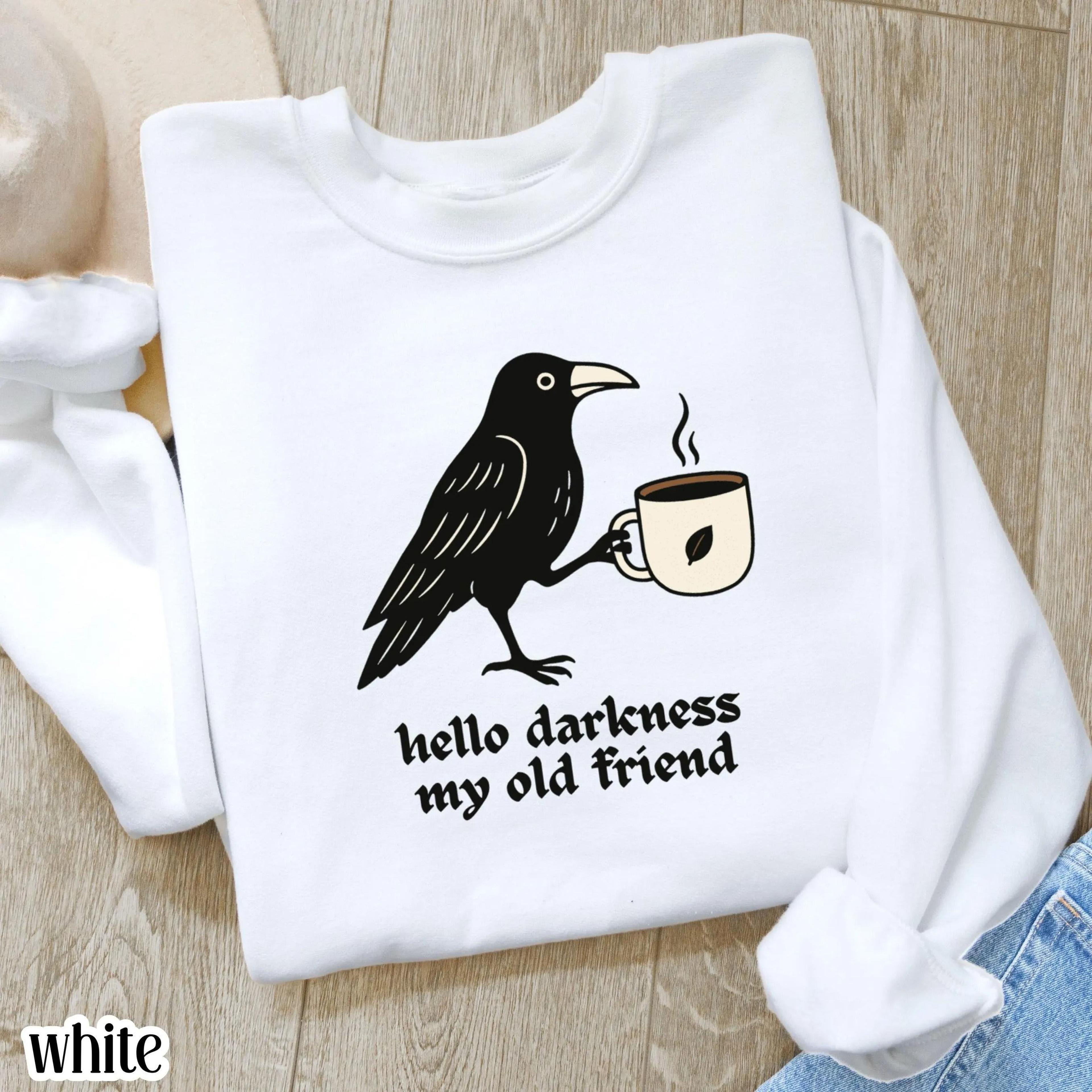 coffee lover raven sweatshirt | gothic crow fall crewneck | funny halloween autumn sweater