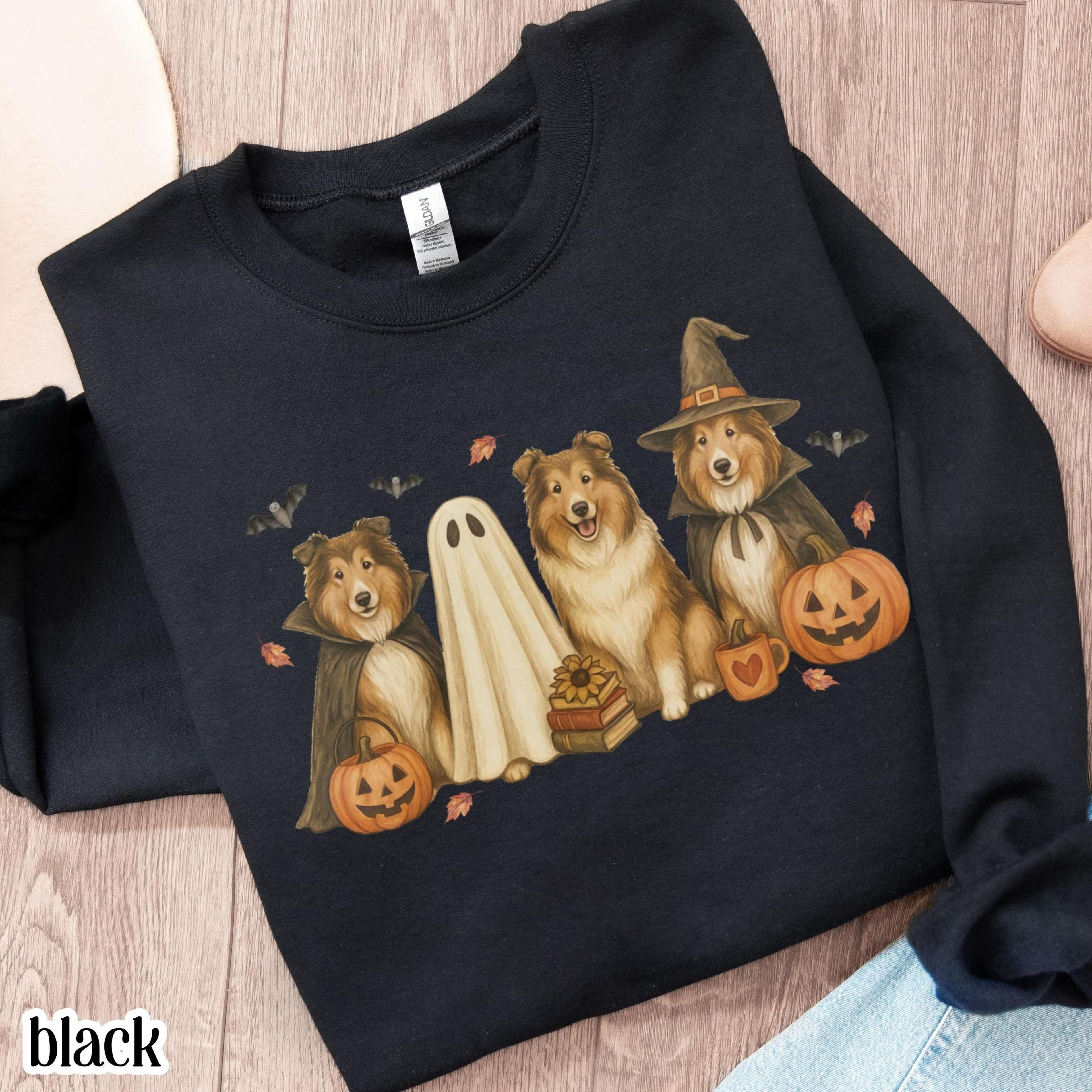 halloween rough collie sweatshirt | pumpkin ghost dog crewneck | spooky season fall sweater