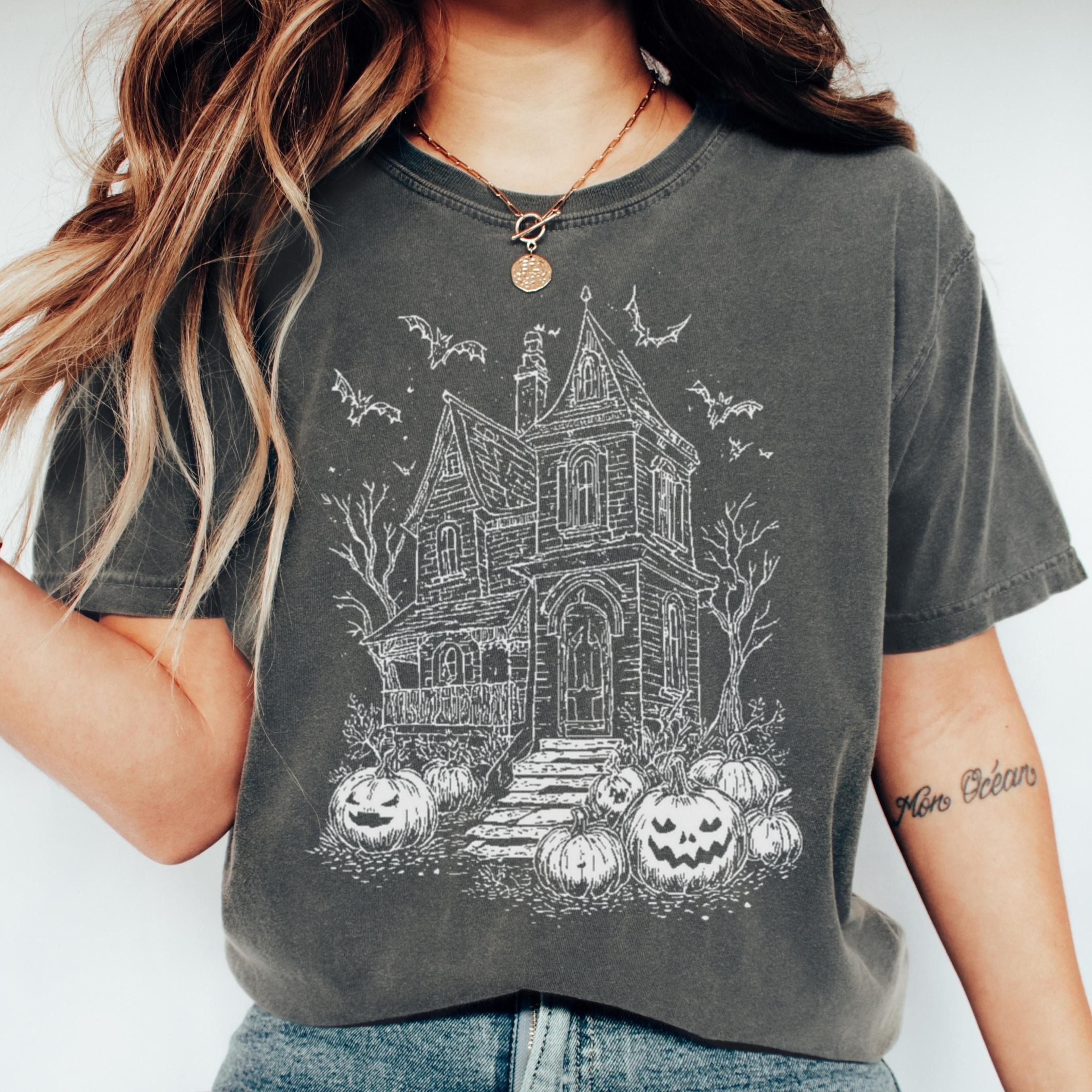 haunted house halloween shirt | spooky pumpkin gothic tee | fall horror graphic t-shirt