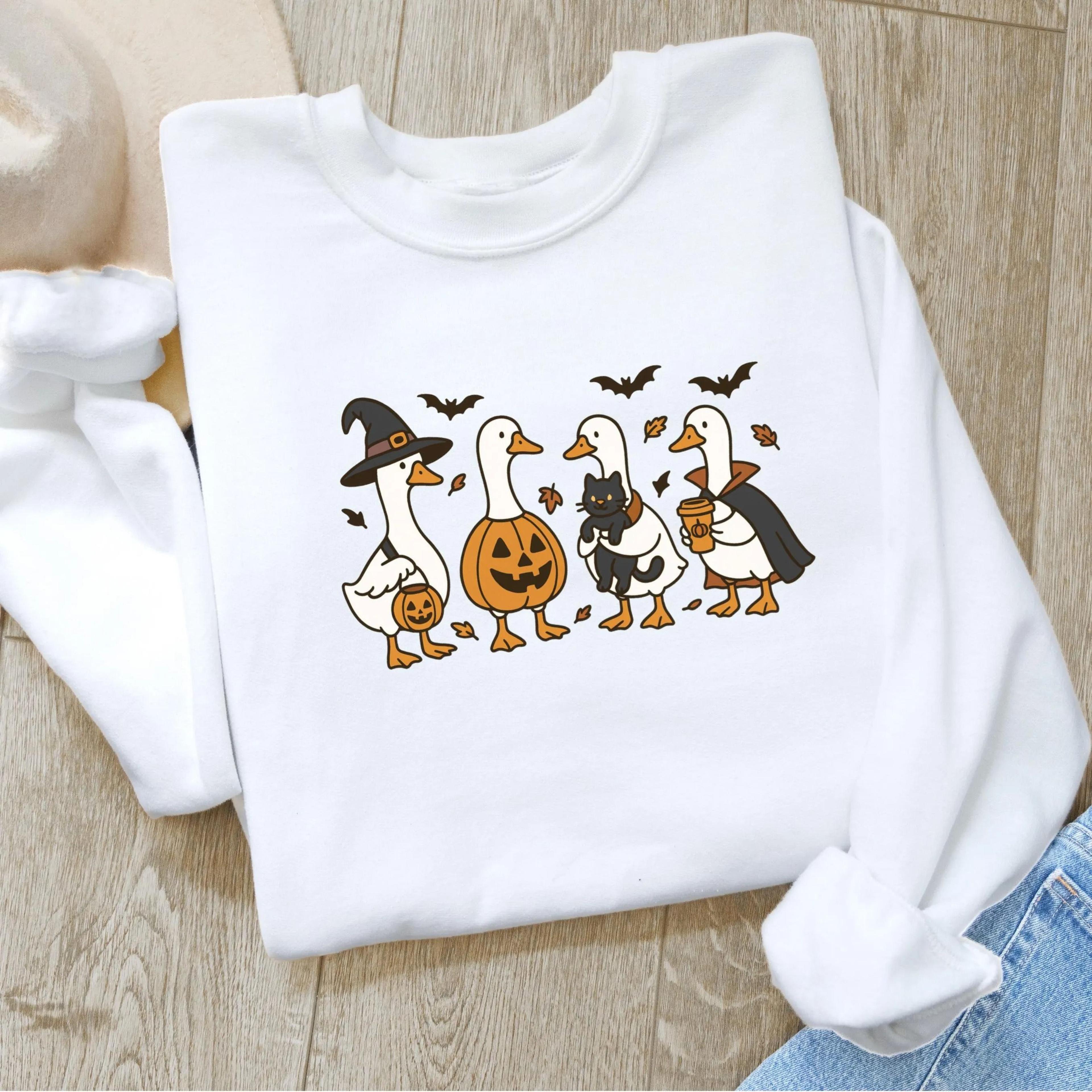 halloween goose sweatshirt | spooky silly goose & black cat crewneck | cozy fall graphic sweater